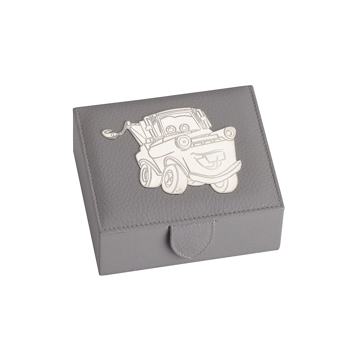 JEWELRY BOX LEATHER WITH 1 CASE AND SILVER CHARACTER "CARS"