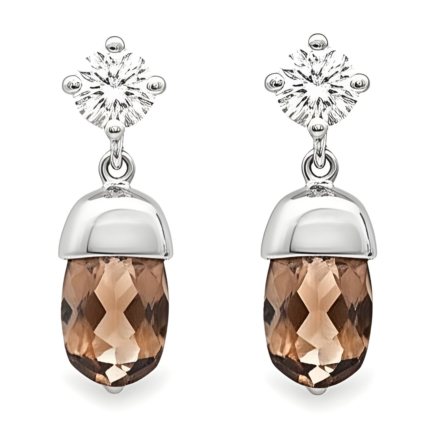 K18 WHITE GOLD EARRINGS WITH GIA DIAMONDS AND BROWN BRIOLLET
