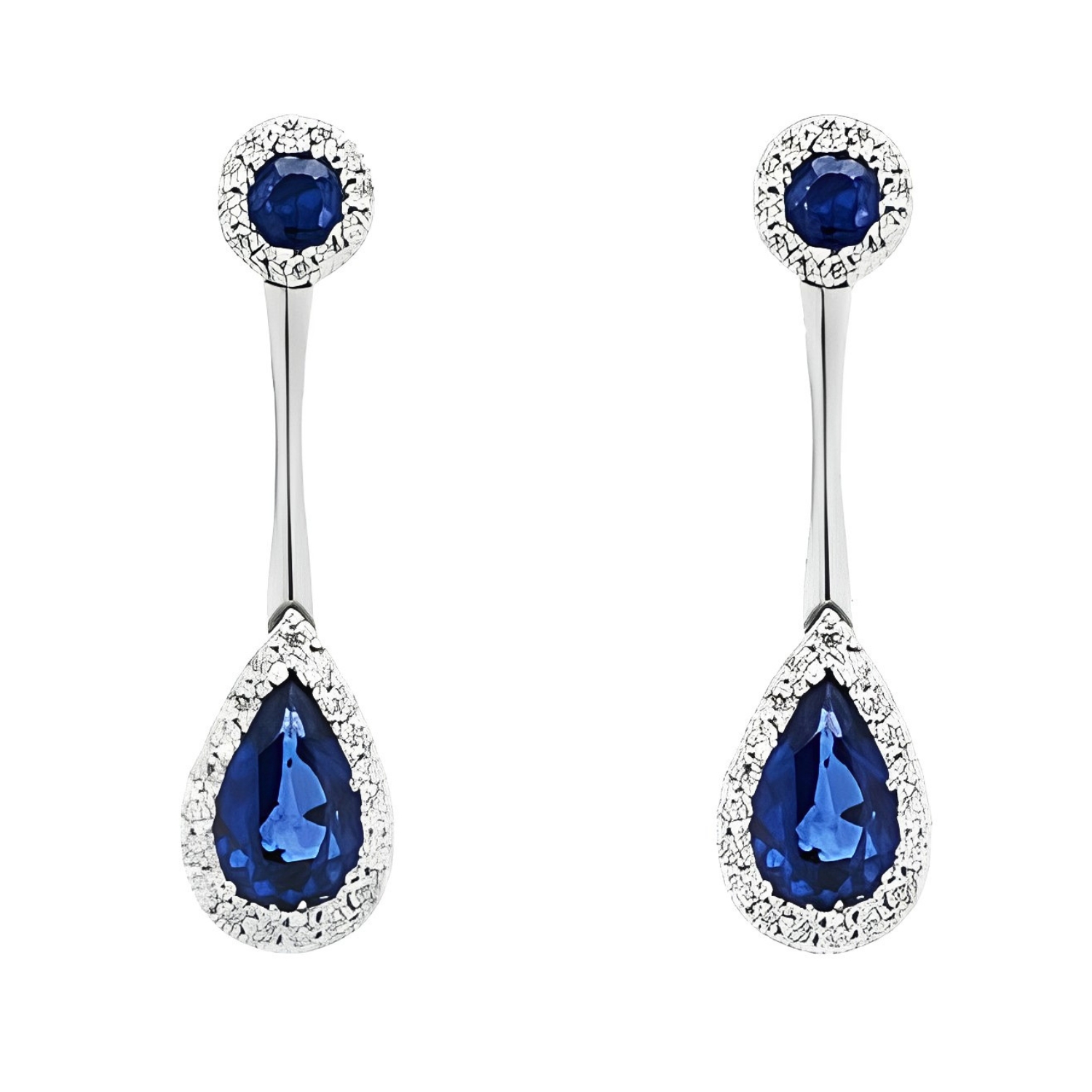 K18 WHITE GOLD EARRINGS WITH DIAMONDS AND SAPPHIRES PEAR AND ROUND