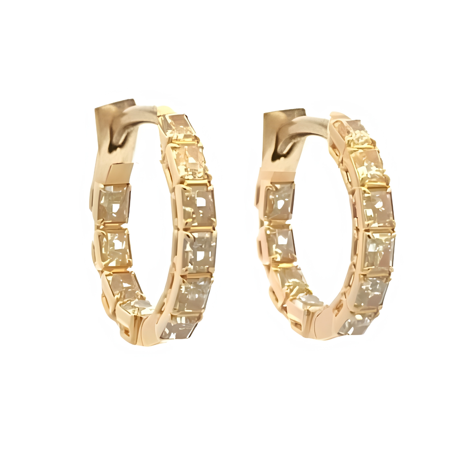 18K HOOP EARRINGS WITH FANCY DIAMONDS