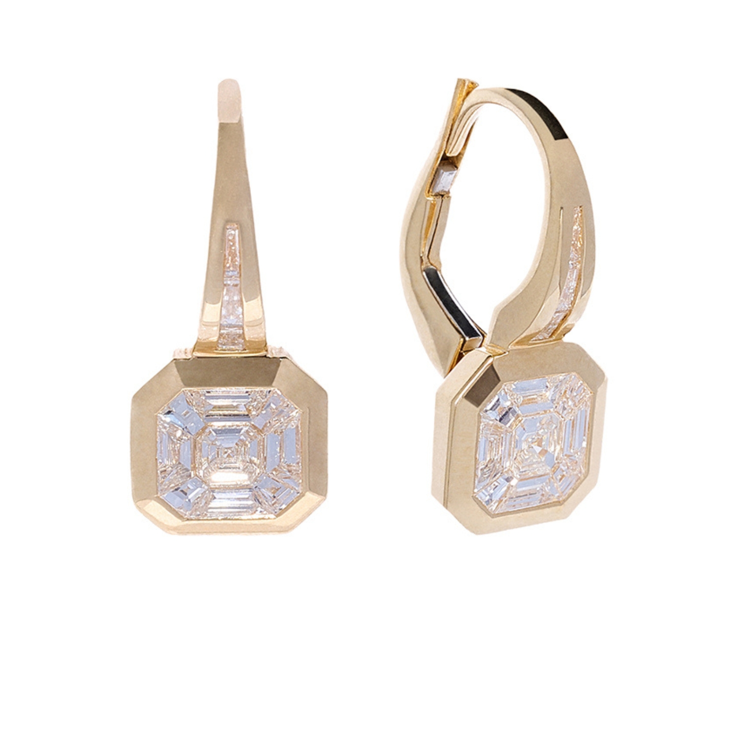 Κ18 GOLD EARRINGS WITH STEP CUT DIAMONDS