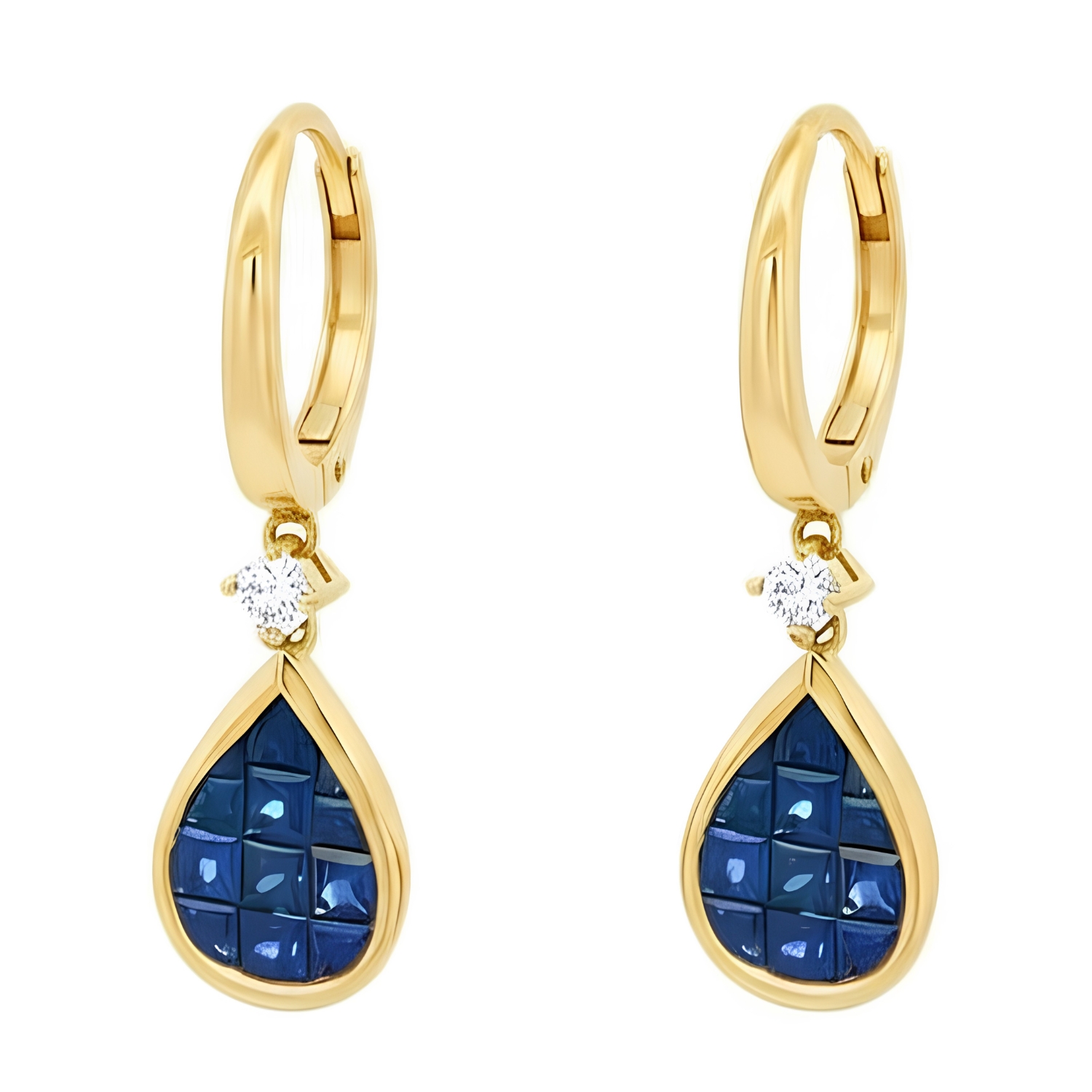 18K GOLD DANGLE EARRINGS WITH DIAMONDS AND SAPPHIRES