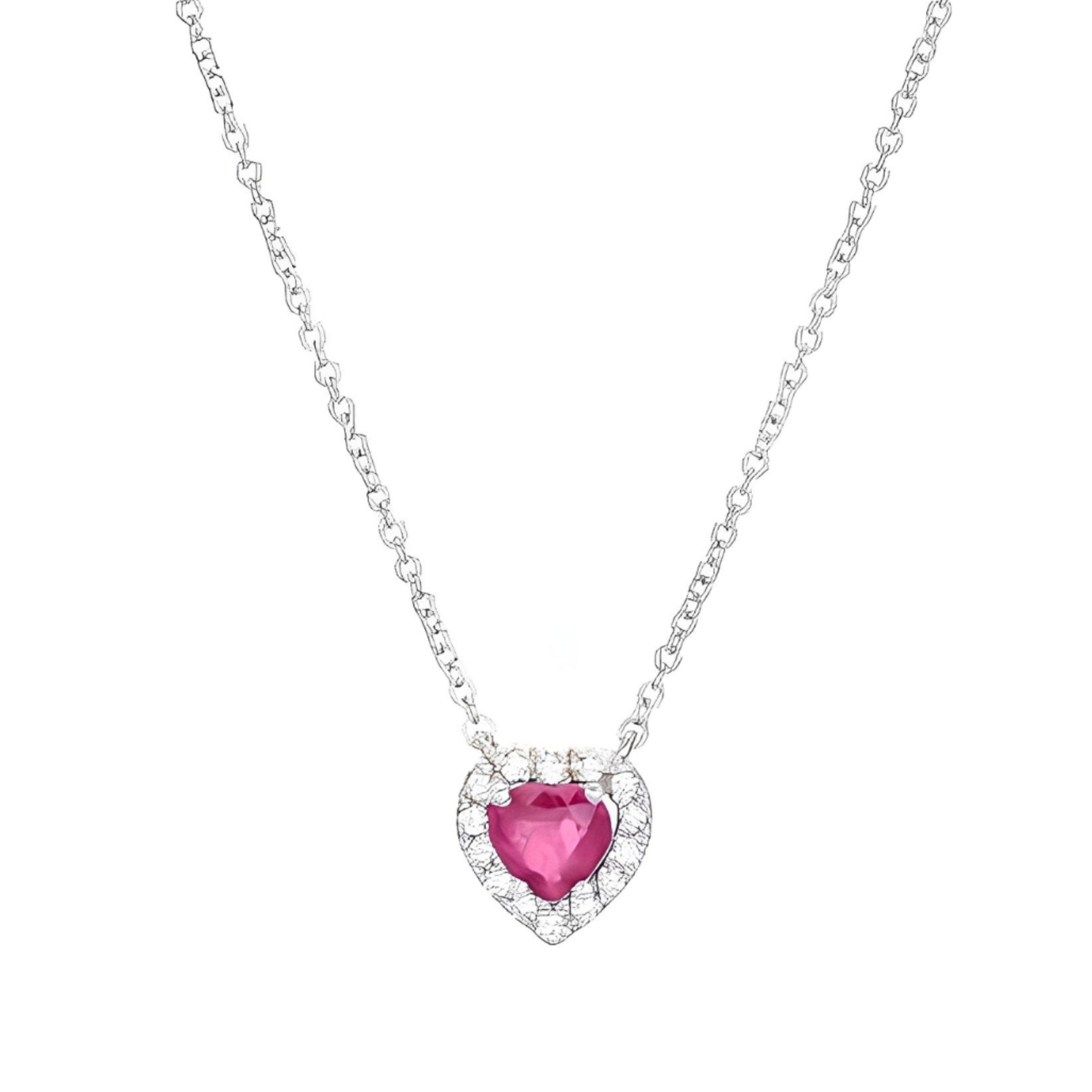 K18 WHITE GOLD HEART NECKLACE WITH DIAMONDS AND RUBIES