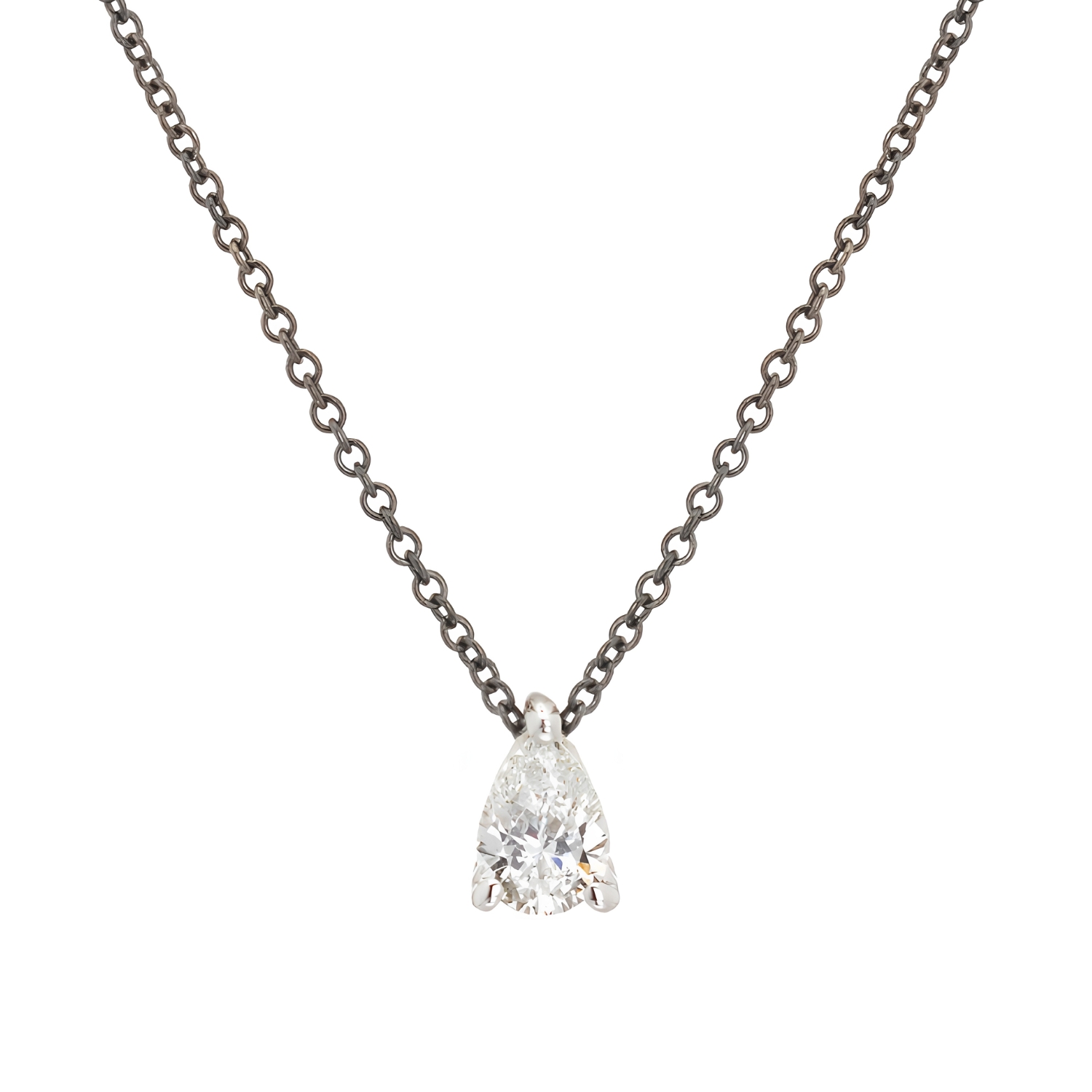 BLACKENED 18K GOLD NECKLACE WITH SOLITAIRE POIR DIAMOND