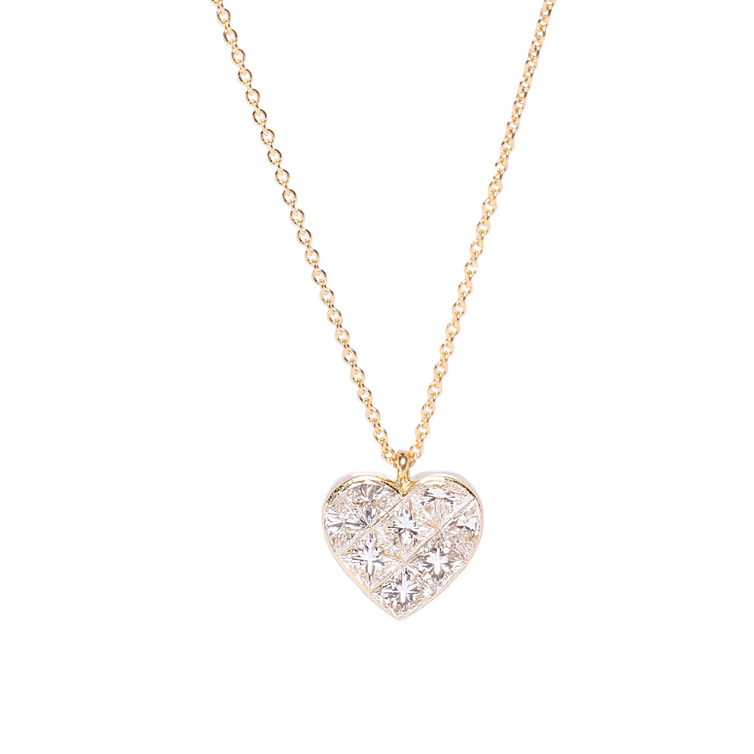 K18 GOLD HEART NECKLACE K18 WITH STEP CUT DIAMONDS