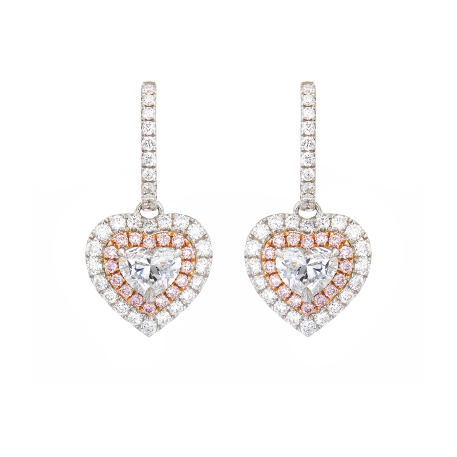 WHITE GOLD HEART EARRINGS K18 WITH DIAMONDS