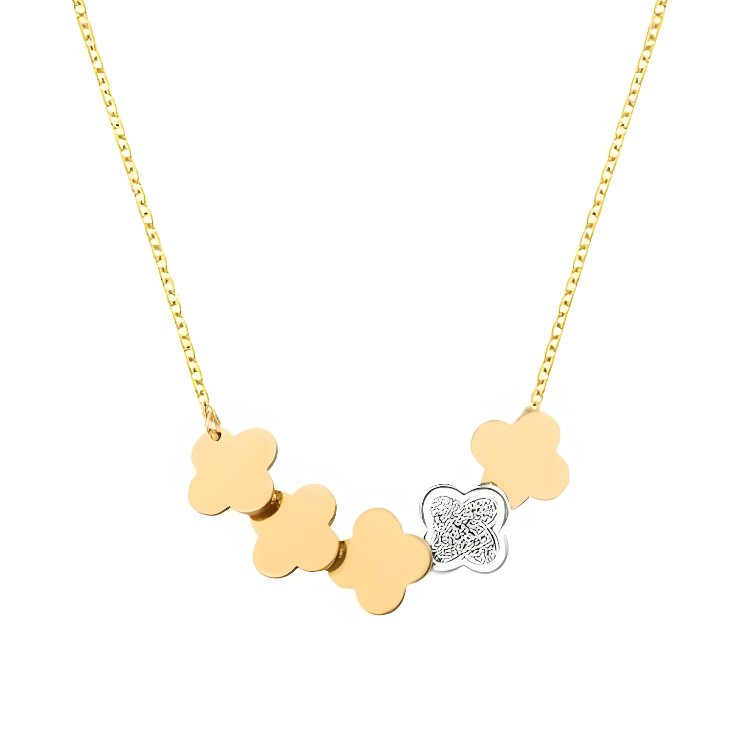 NECKLACE K14 GOLD WITH FOUR LEAVES AND DIAMONDS