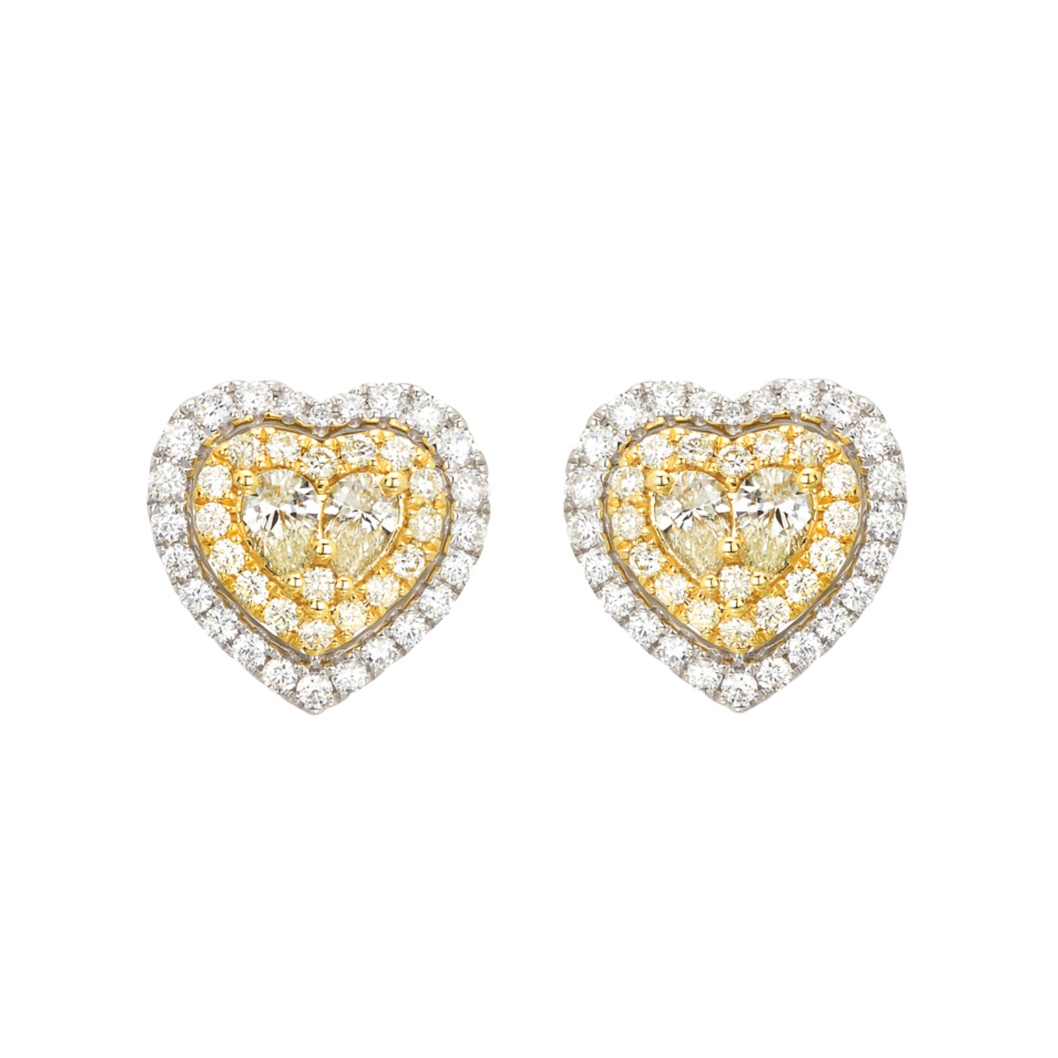 18K WHITE GOLD EARRINGS WITH POIR AND ROUND DIAMONDS IN A HEART SHAPE