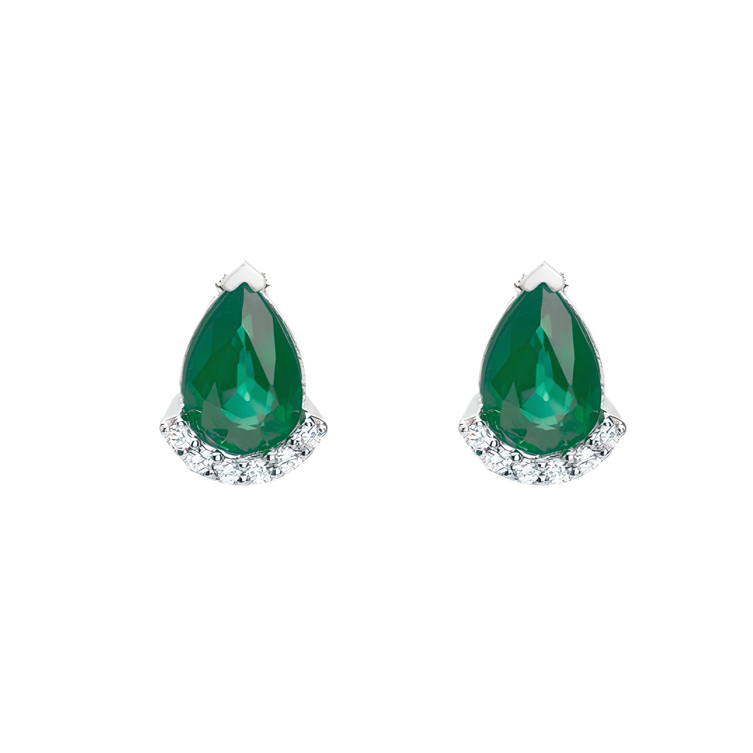 18K WHITE GOLD EARRINGS WITH DIAMONDS & POIR EMERALD