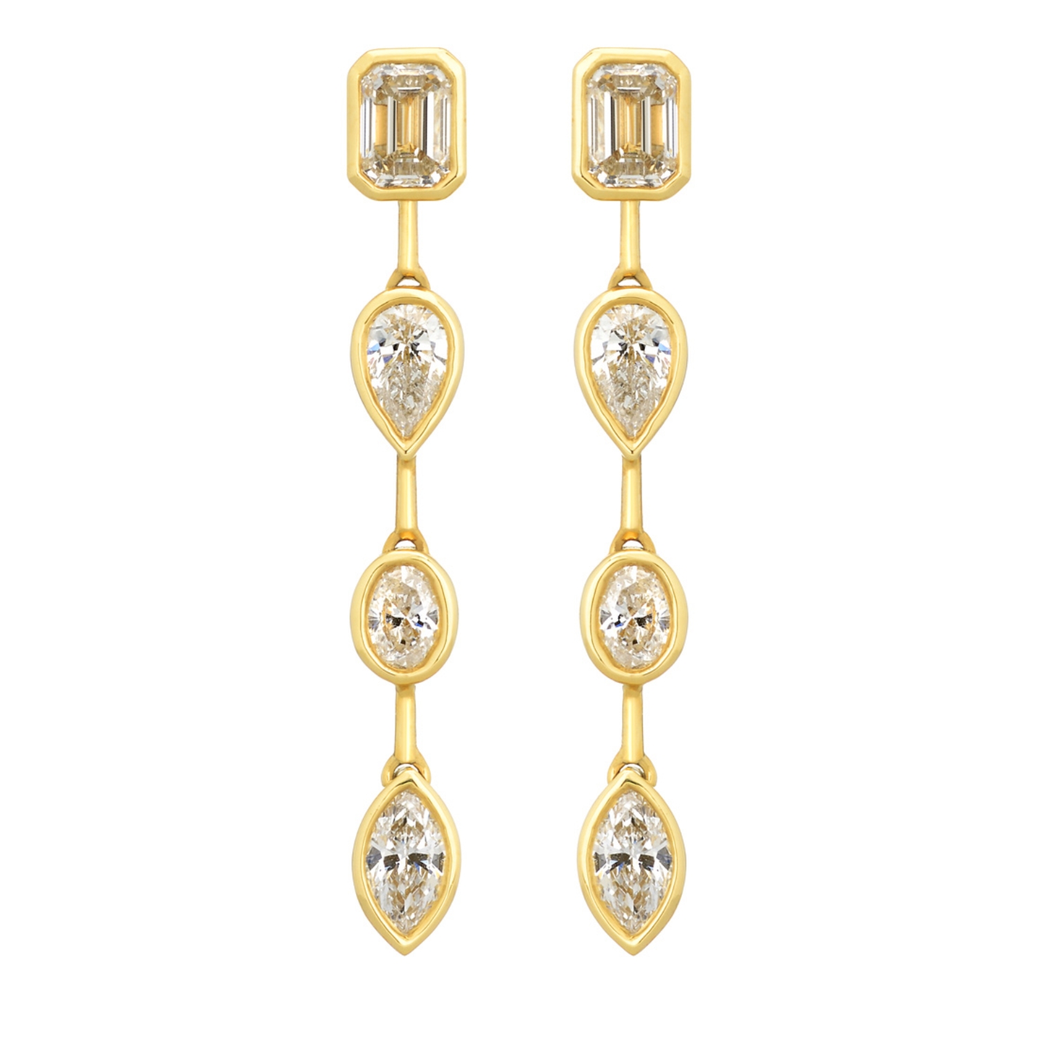 18K GOLD EARRINGS WITH OVAL, MARQUISE, EMERALD CUT & PEAR DIAMONDS