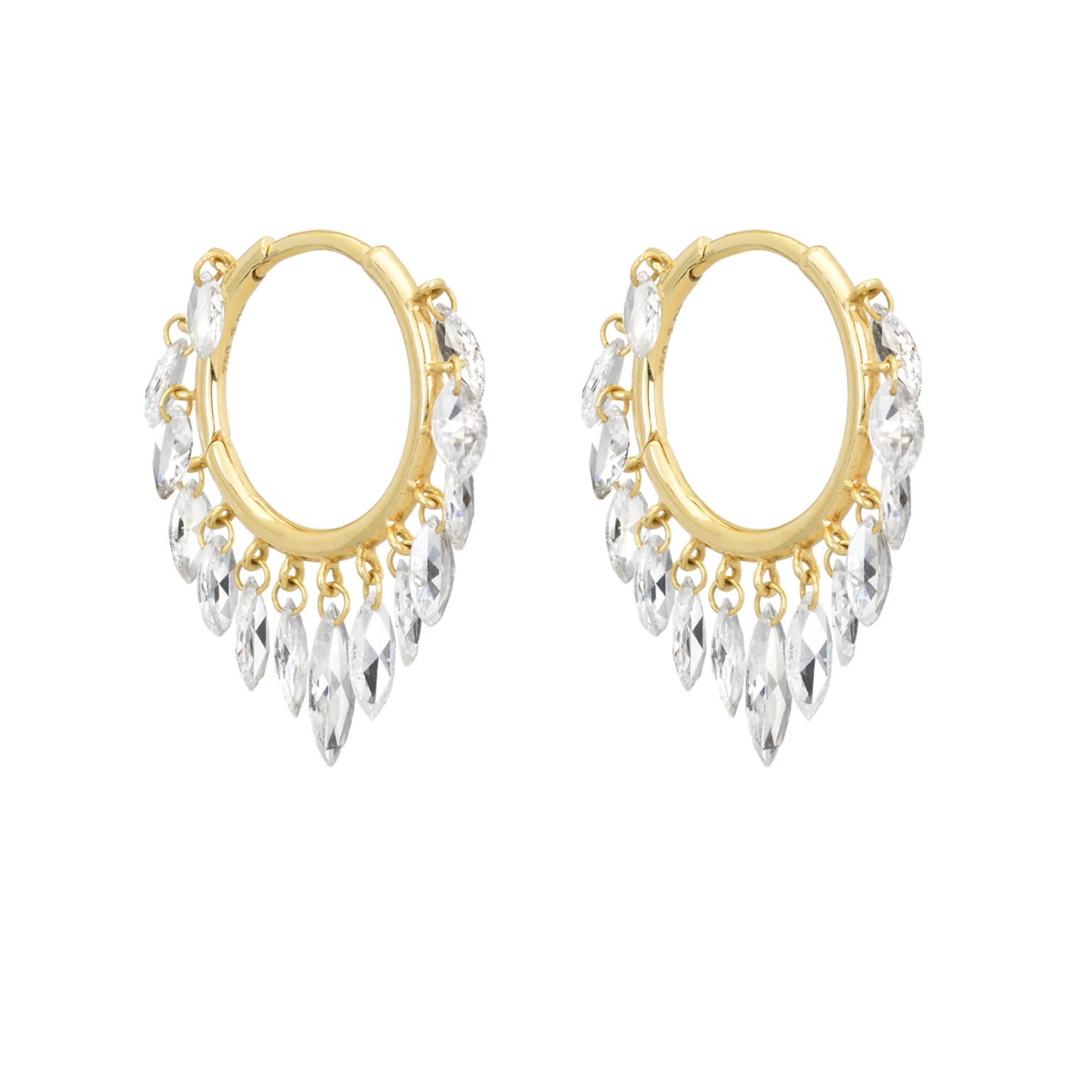 18K GOLD HOOP EARRINGS WITH MARQUISE ROSE CUT DIAMONDS