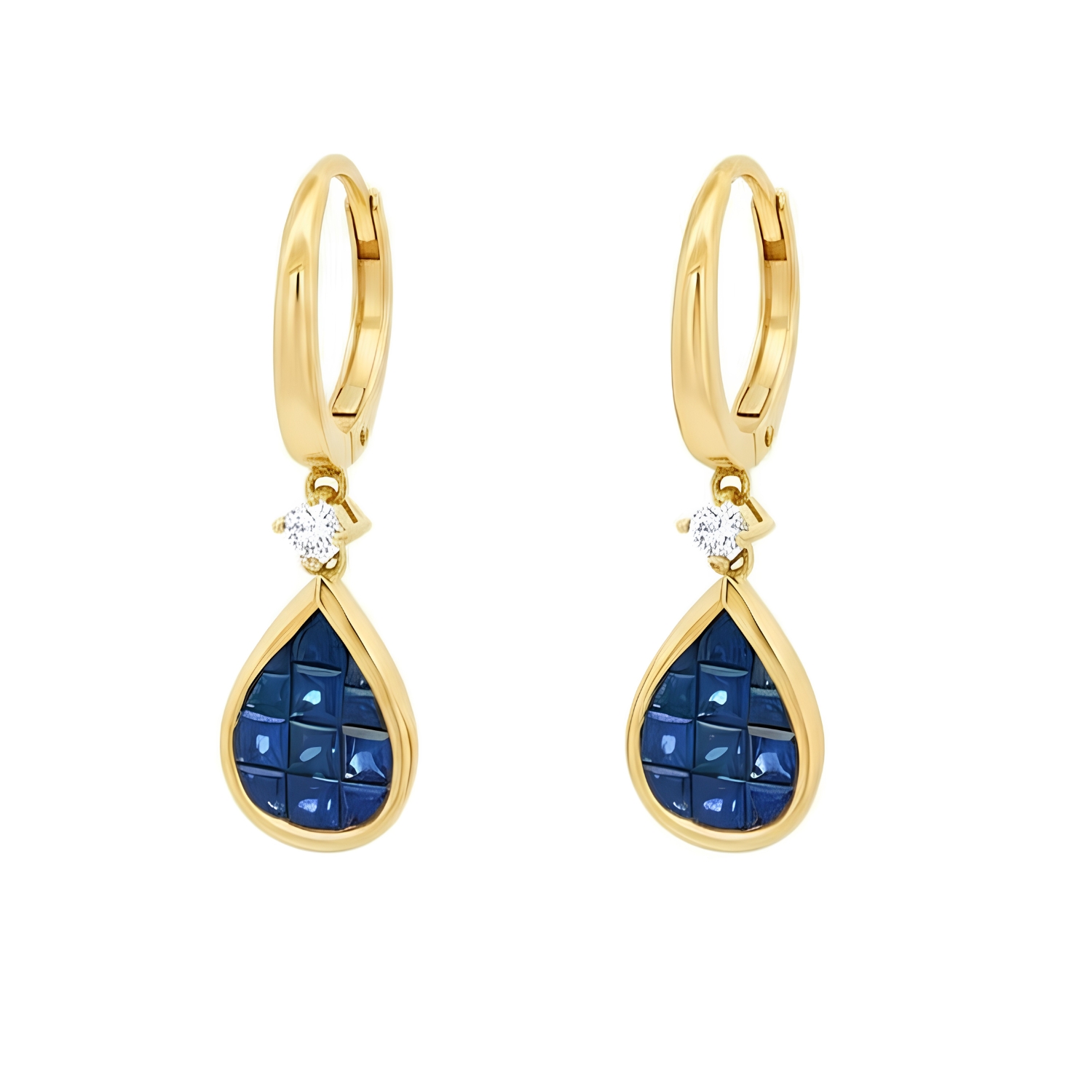 18K GOLD DANGLE EARRINGS WITH DIAMONDS AND SAPPHIRES