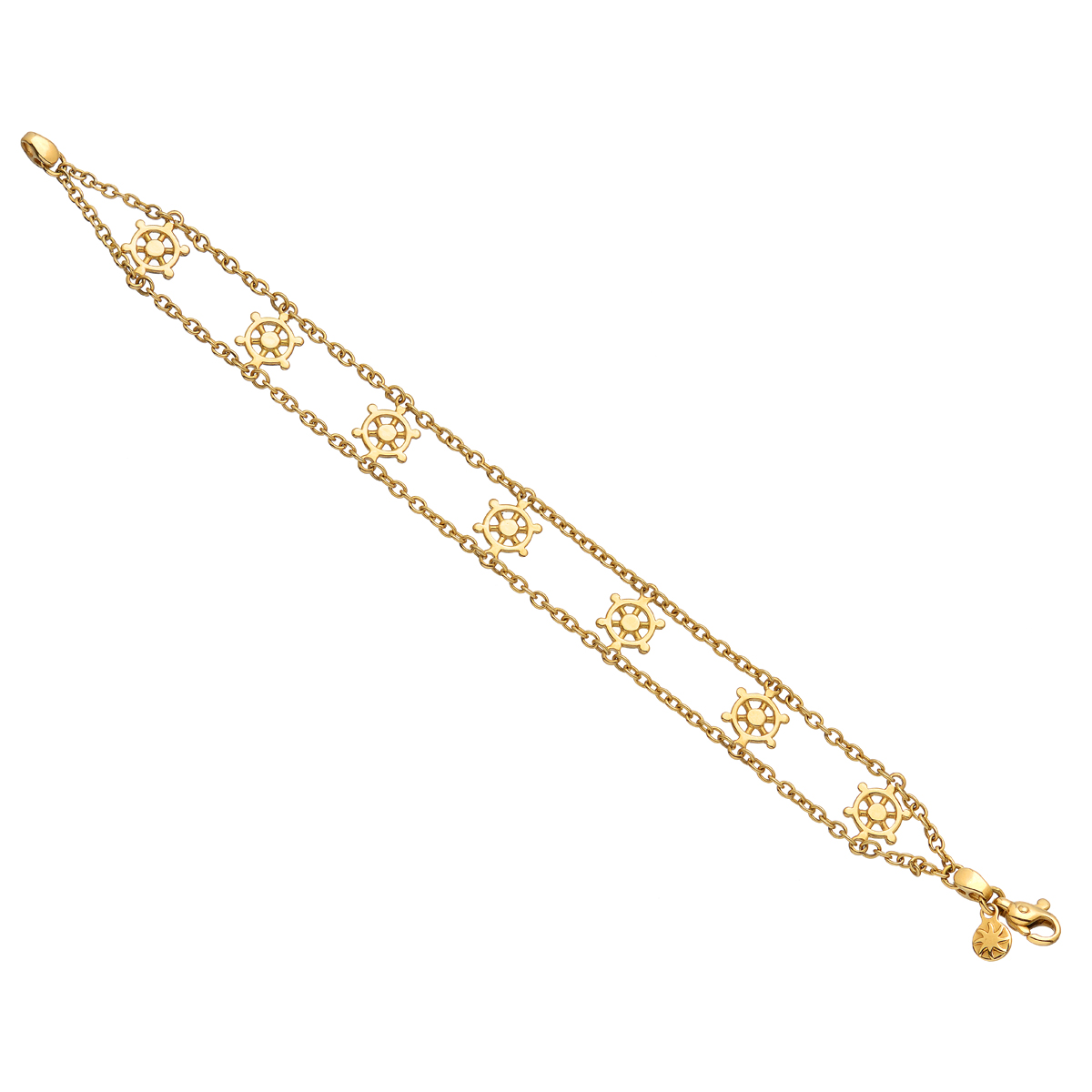 K18 YELLOW GOLD BRACELET WITH DOUBLE CHAIN AND WHEELS