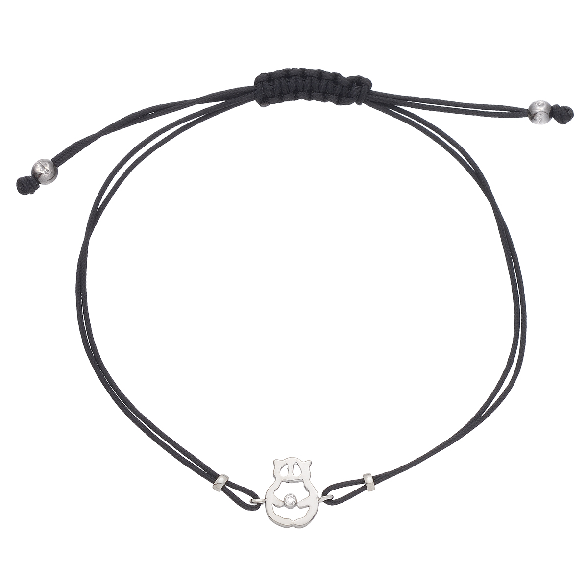 BRACELET WITH STRING AND K18 WHITE GOLD OWL WITH DIAMOND