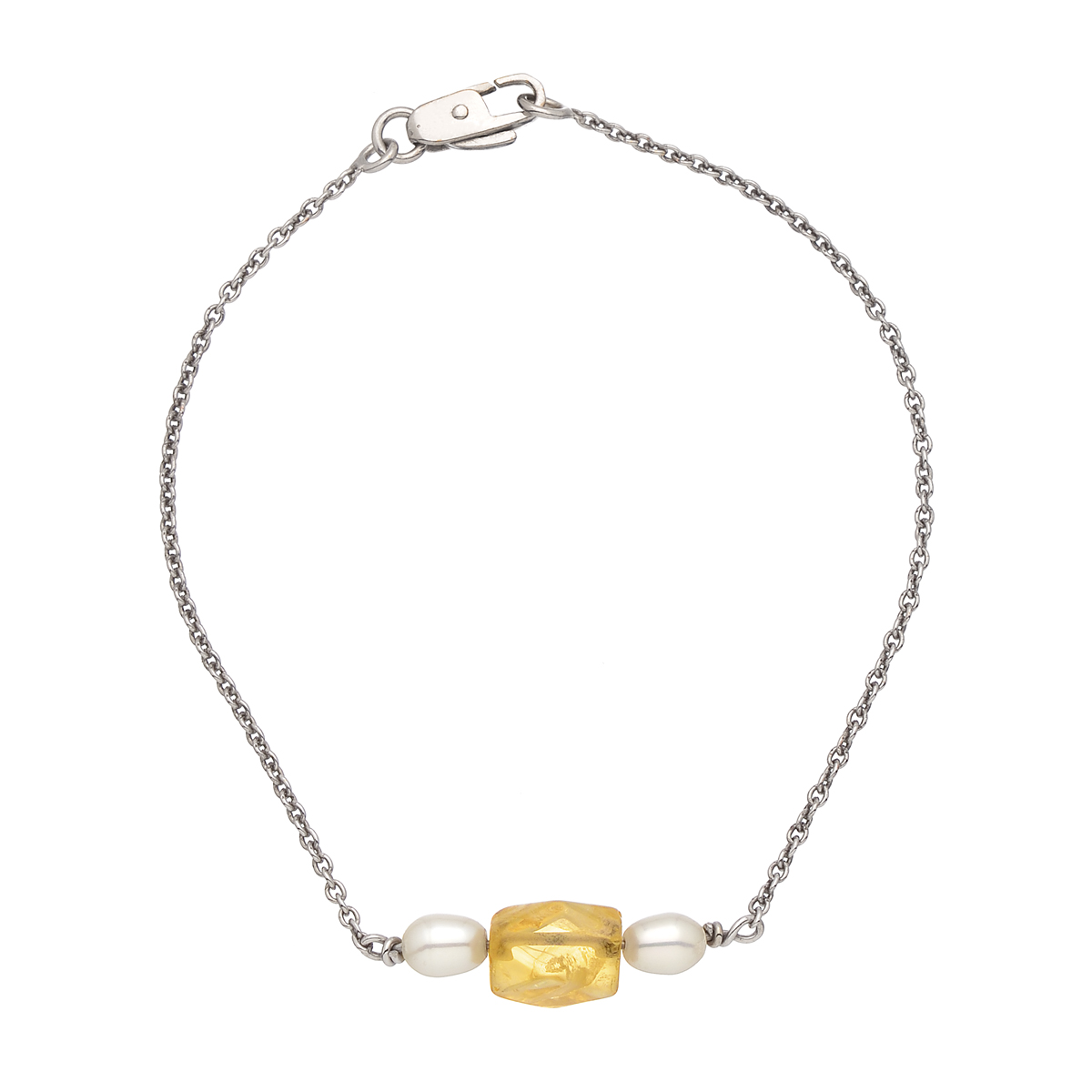 K18 WHITE GOLD BRACELET WITH PEARLS AND SEMI-PRECIOUS STONE