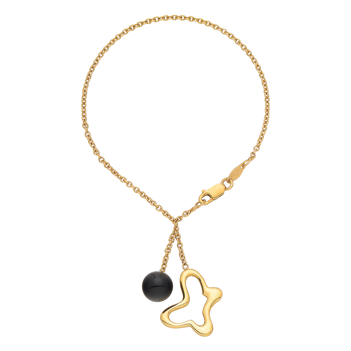 K18 YELLOW GOLD BRACELET WITH BUTTERFLY AND ONYX