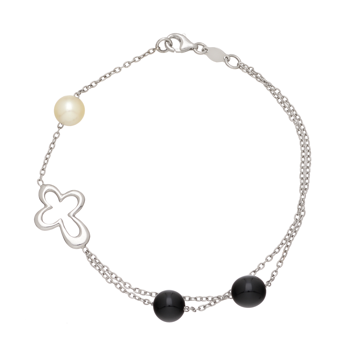 K18 WHITE GOLD BRACELET WITH PEARL AND ONYX