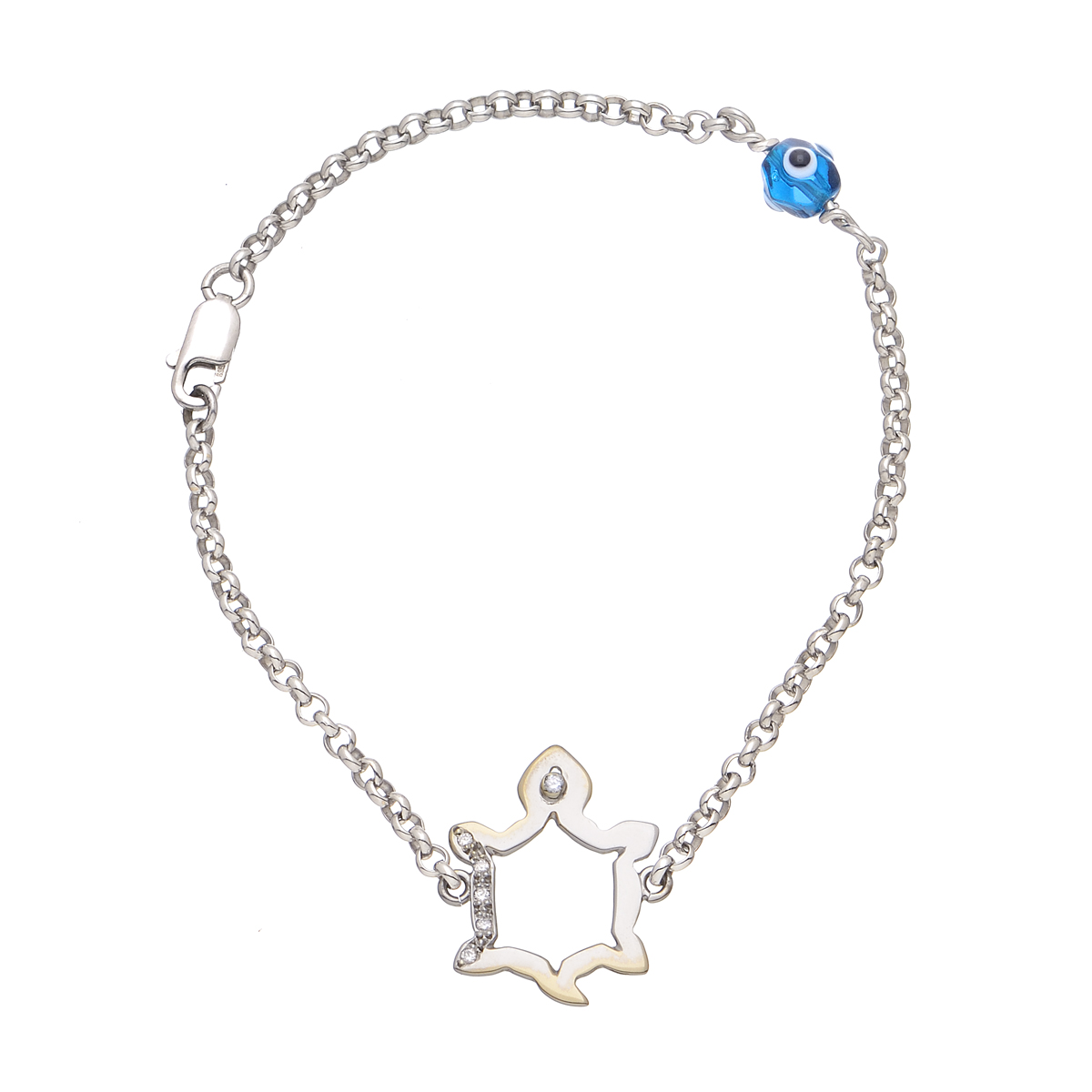 K18 WHITE GOLD DIAMOND TURTLE BRACELET WITH EVIL EYE