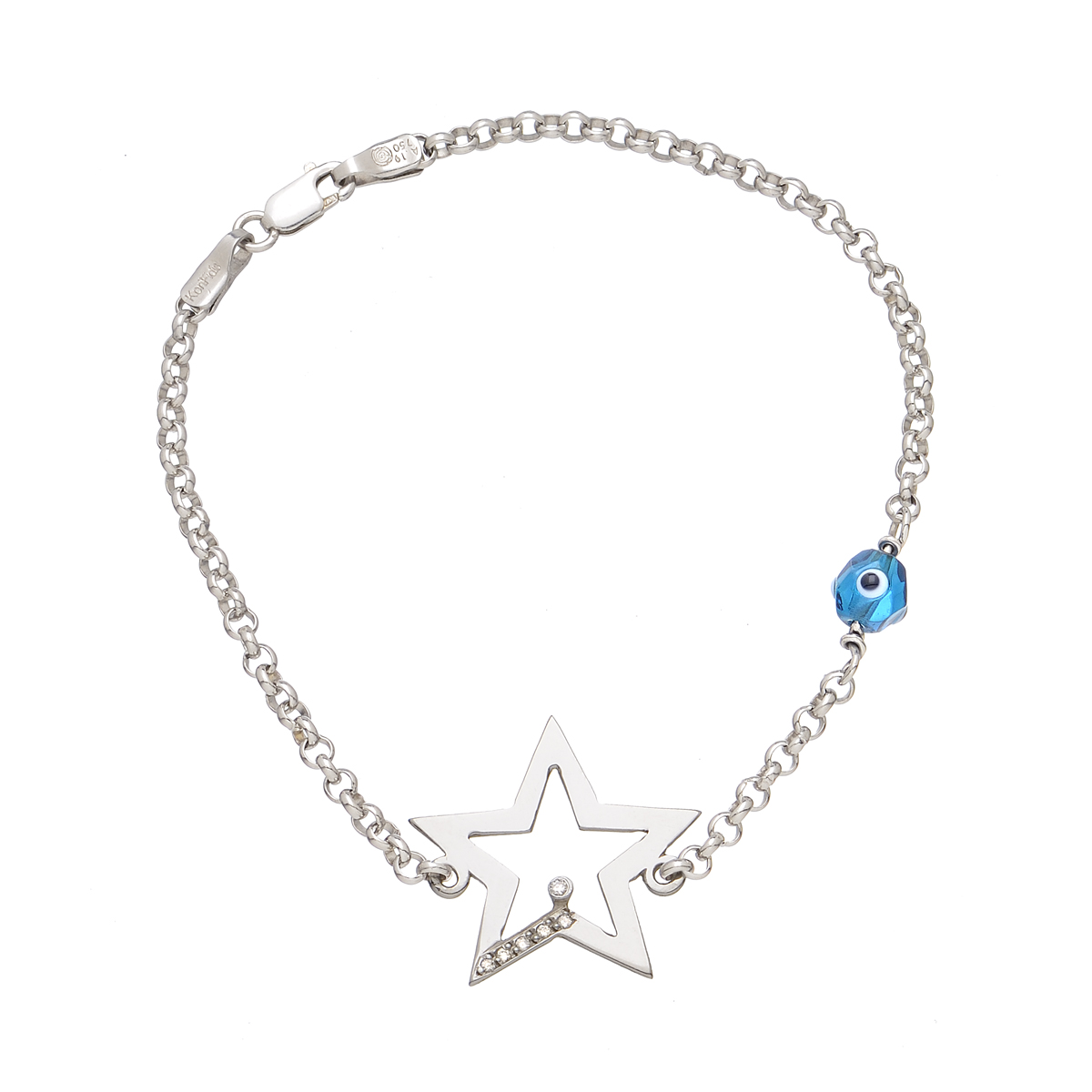 K18 WHITE GOLD DIAMOND STAR BRACELET WITH EVIL EYE