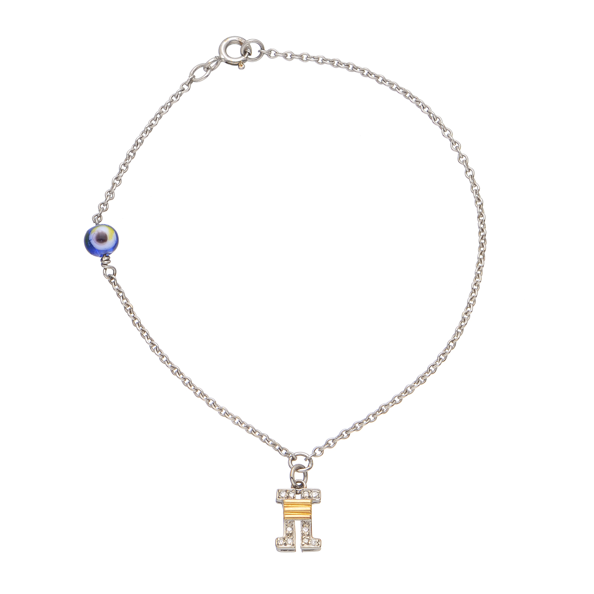 K18 WHITE GOLD DIAMOND BRACELET WITH EVIL EYE