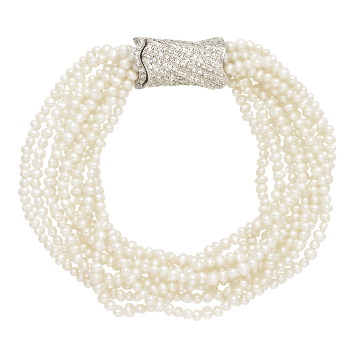BRACELET WITH PEARLS AND K18 WHITE GOLD DIAMOND BUCKLE