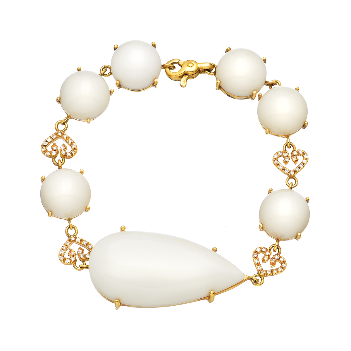 K18 YELLOW GOLD HEART DIAMOND BRACELET WITH AGATE