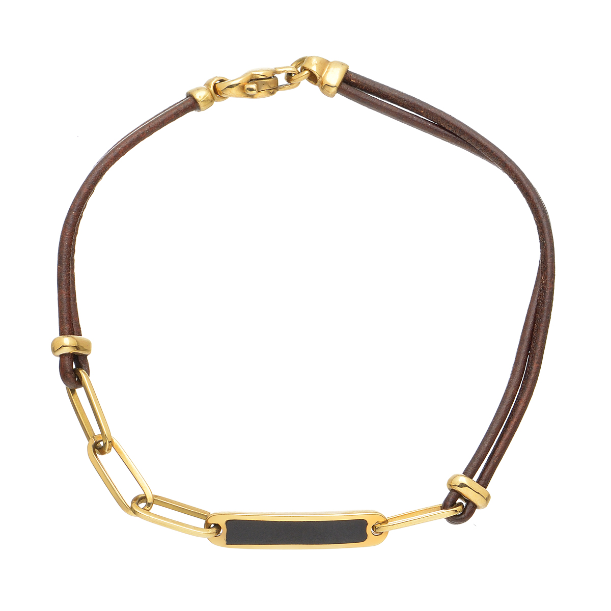 K18 YELLOW GOLD BRACELET WITH ENAMEL AND LEATHER