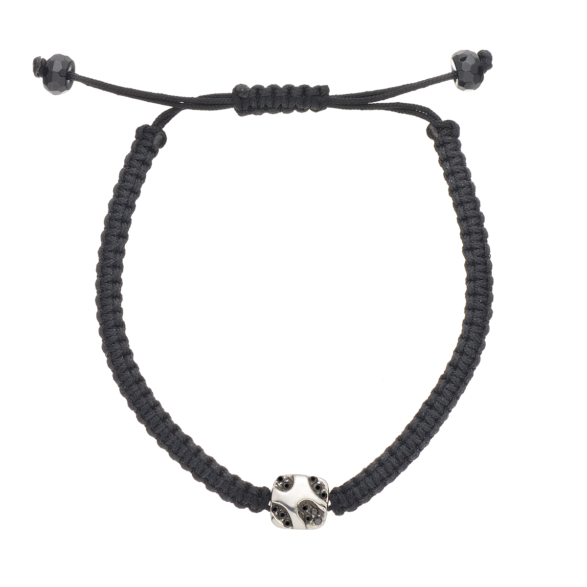 BRACELET WITH STRING AND K18 WHITE GOLD MOTIF WITH BLACK DIAMONDS