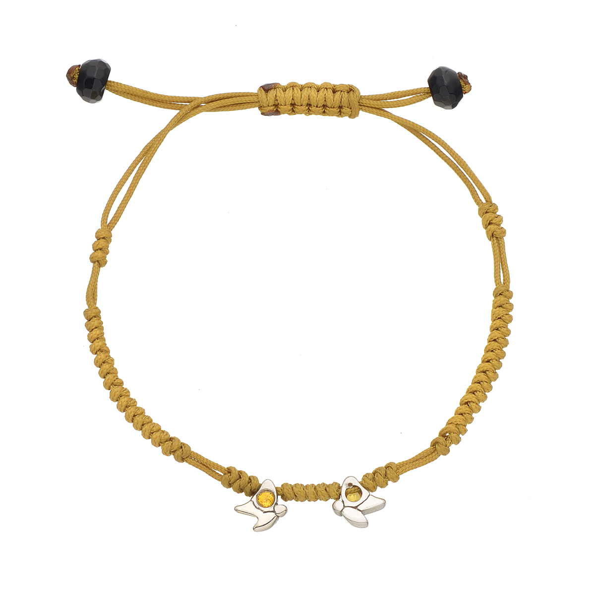 BRACELET WITH STRING AND K18 WHITE GOLD BUTTERFLIES AND SAPPHIRES