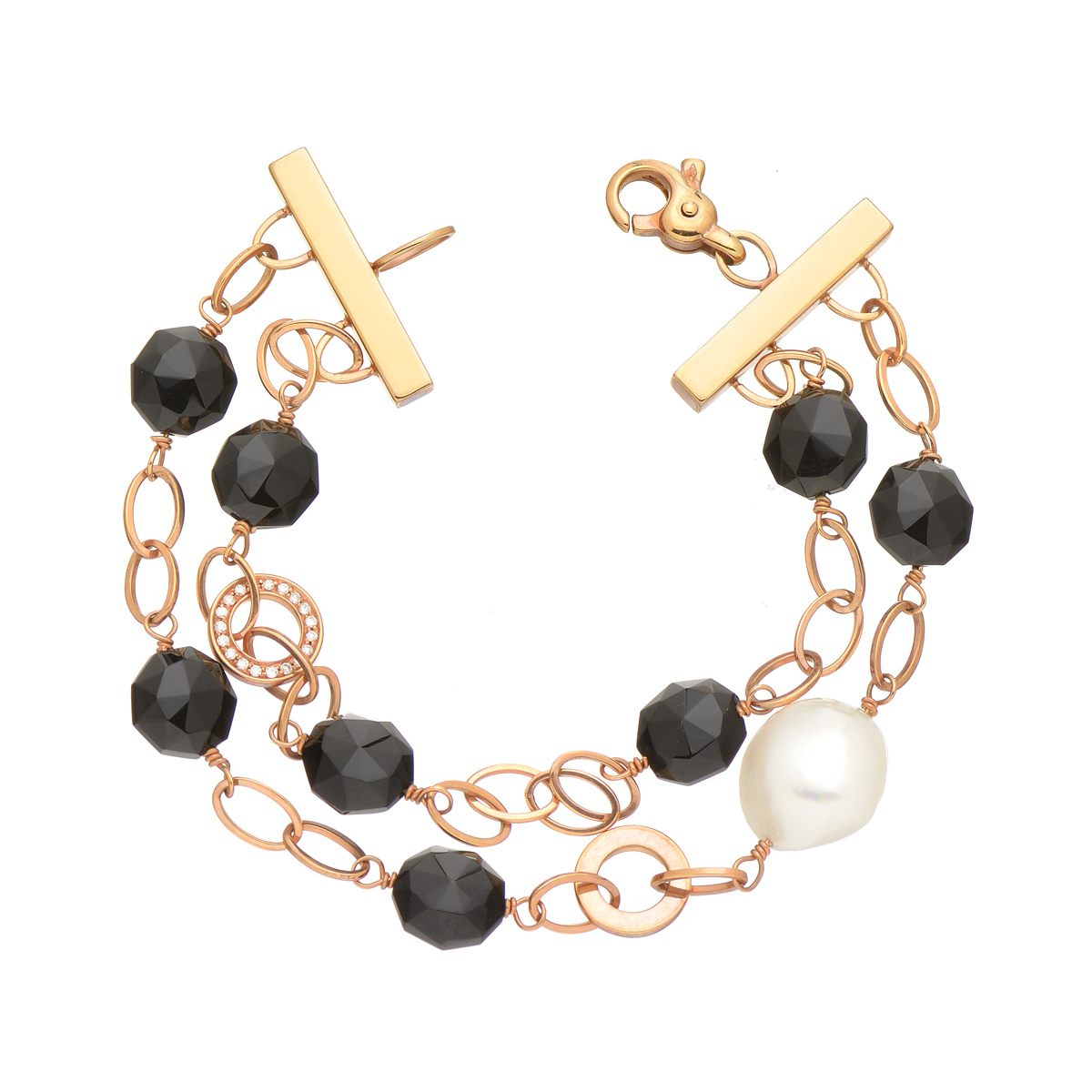 K18 ROSE GOLD BRACELET WITH PEARL ONYX AND DIAMONDS