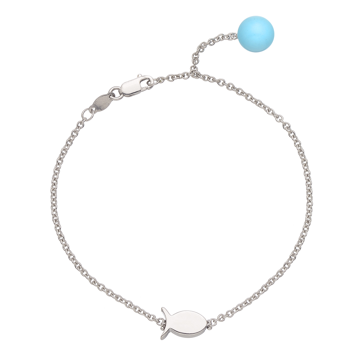 K18 WHITE GOLD BRACELET WITH FISH AND TURQUOISE
