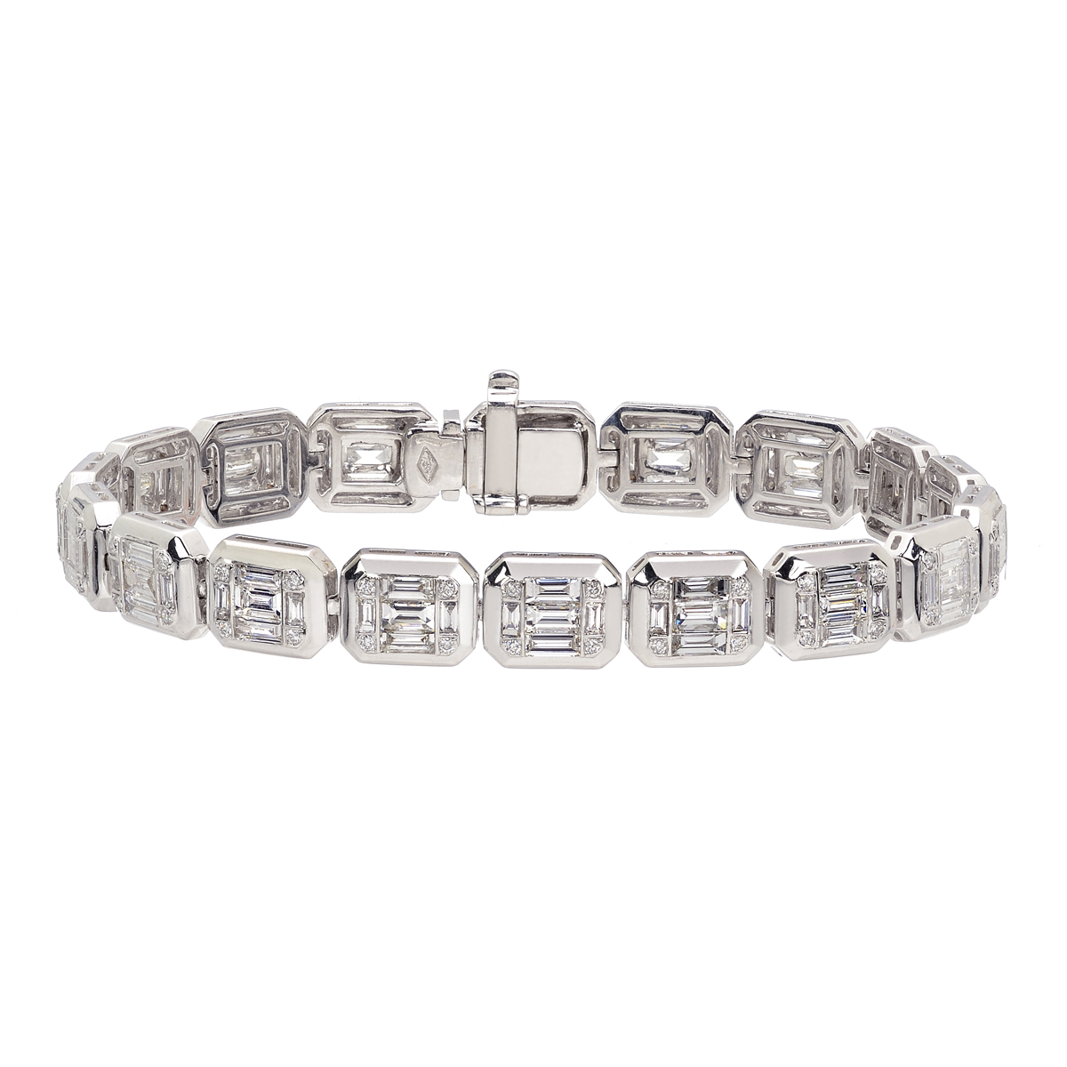 K18 WHITE GOLD ROUND AND BAGUETTE DIAMOND TENNIS BRACELET