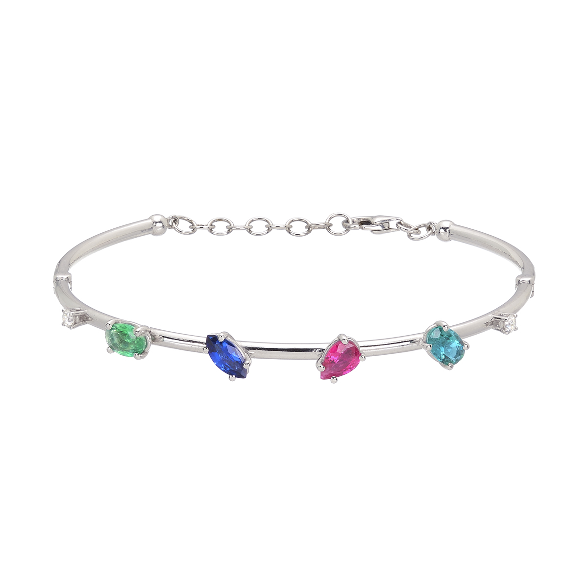 K18 WHITE GOLD DIAMOND BRACELET WITH SAPPHIRE - RUBY AND EMERALDS