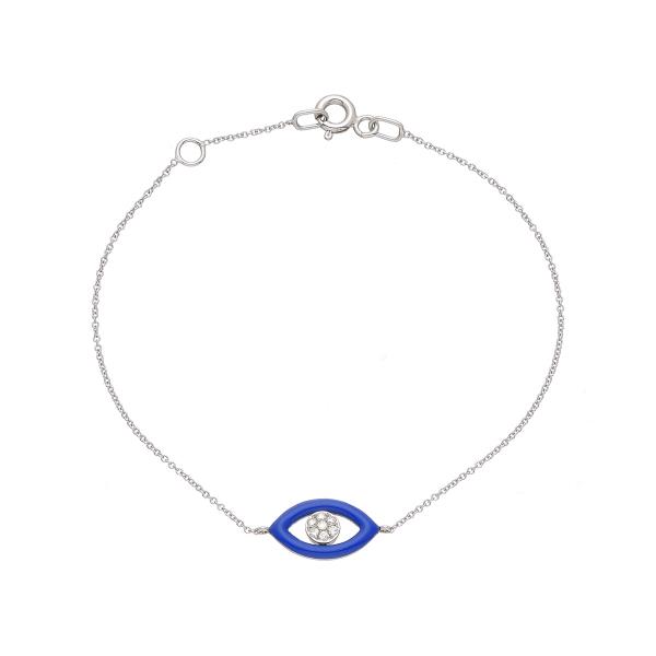 BRACELET 18Κ WHITE GOLD WITH EVIL EYE AND DIAMOND