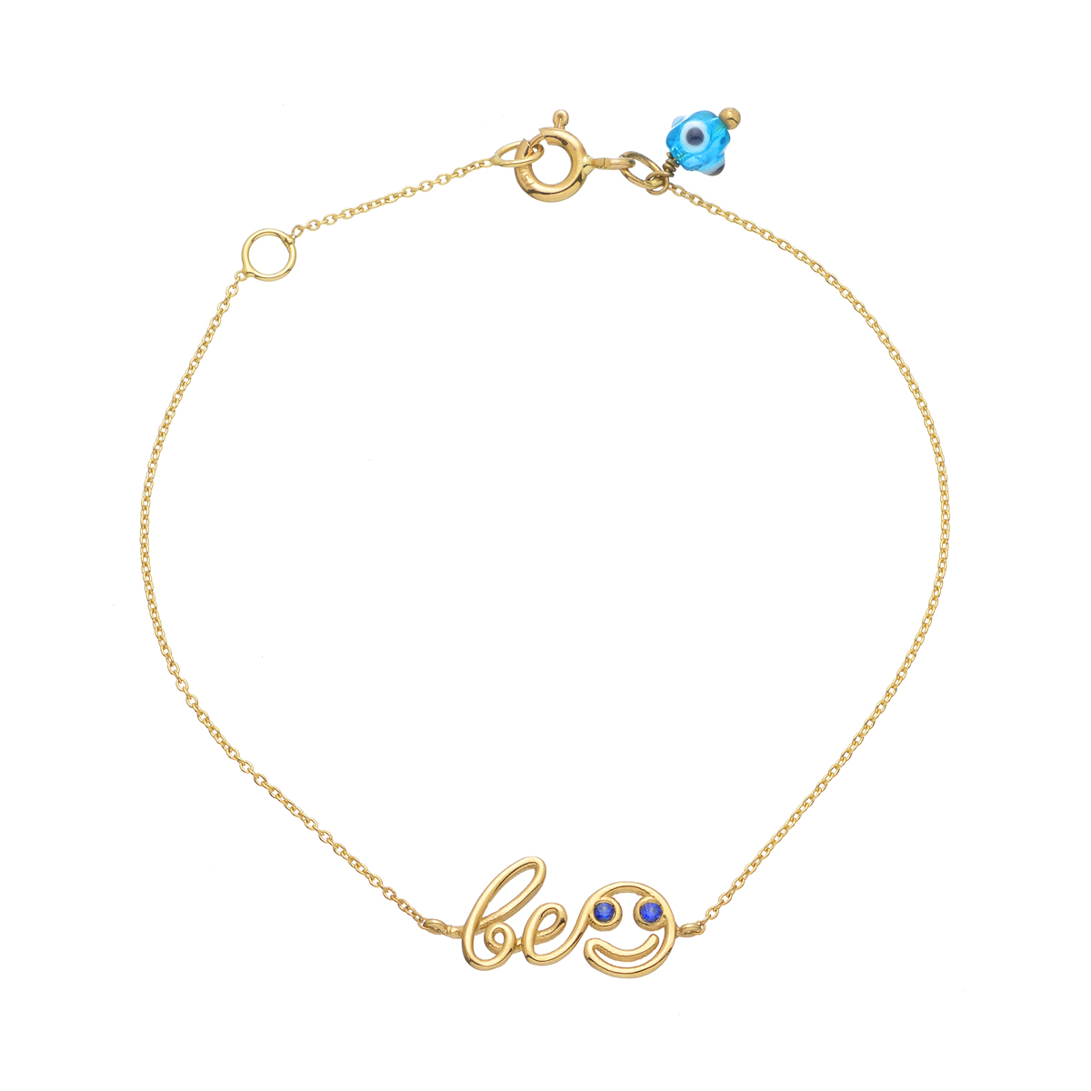 K18 YELLOW GOLD BRACELET WITH WORD -BOY- WITH SAPPHIRES