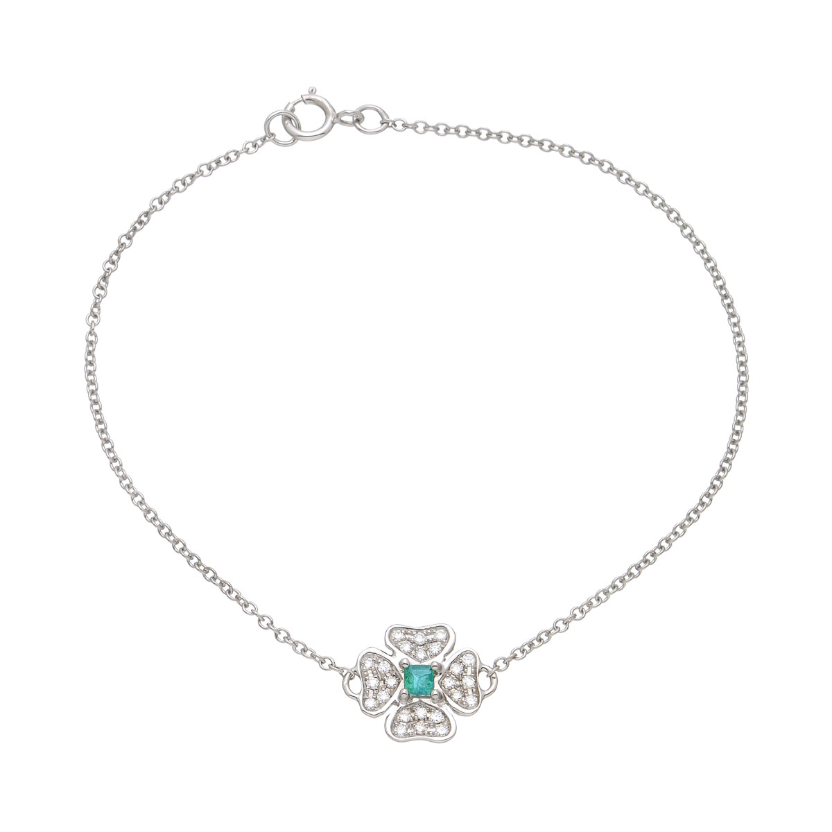 CLOVER DIAMOND BRACELET WITH EMERALD WHITE GOLD
