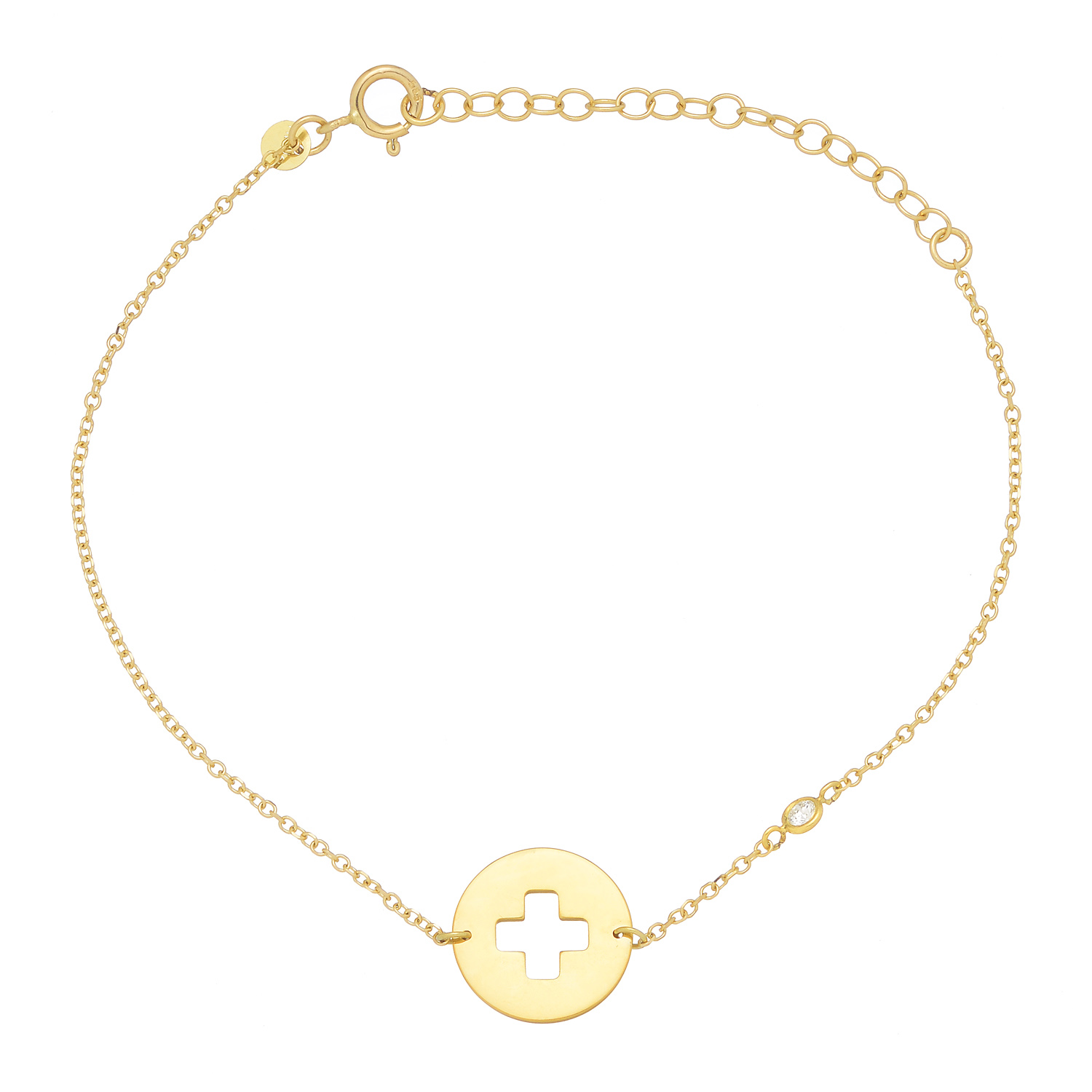 BRACELET K14 GOLD WITH CROSS AND DIAMOND