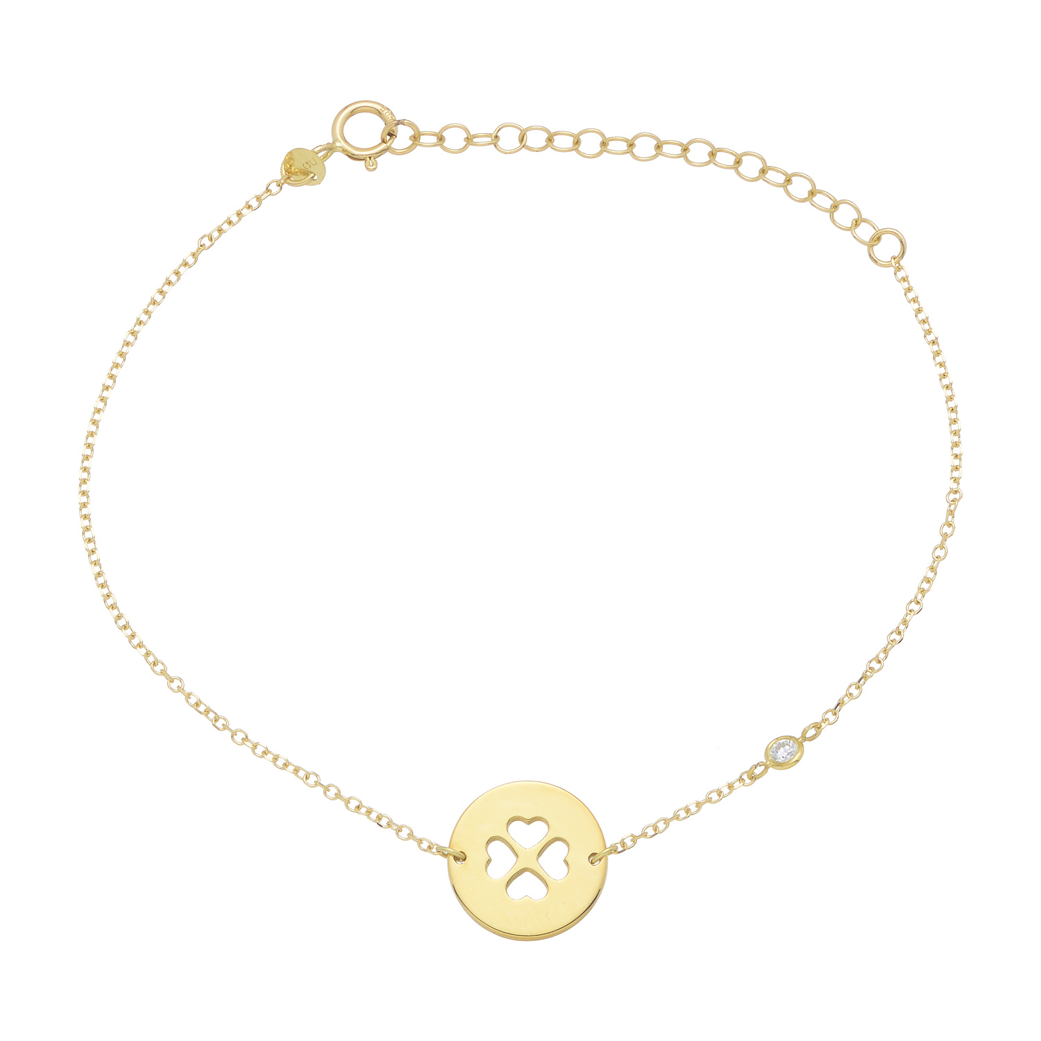 BRACELET K14 GOLD WITH CLOVER AND DIAMOND
