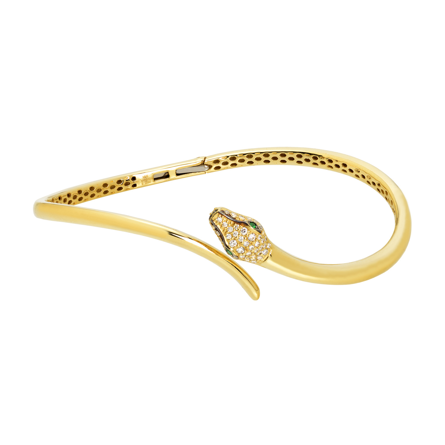 18K GOLD SNAKE SHAPE BRACELET WITH EMERALD AND DIAMONDS