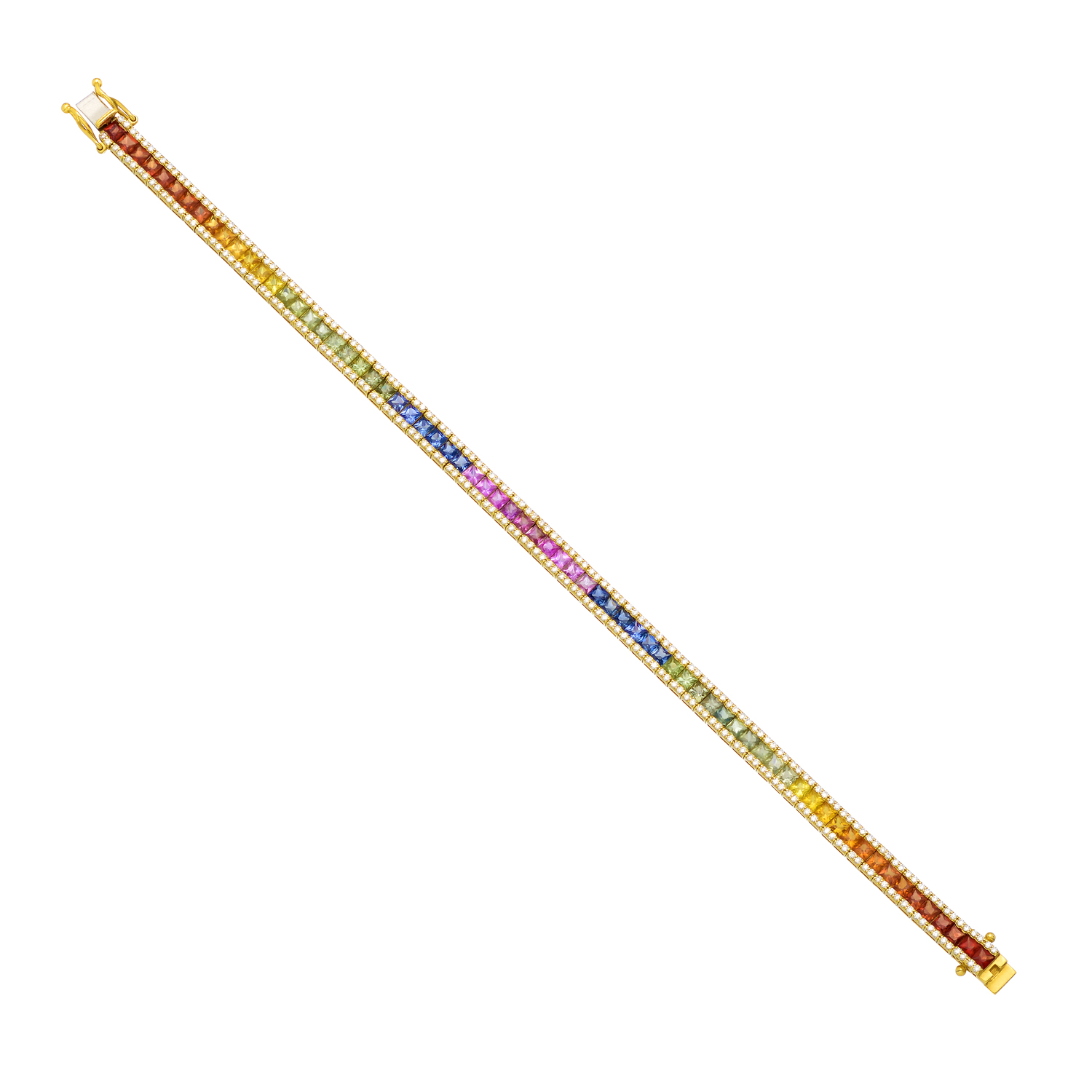 TENNIS BRACELET 18K GOLD WITH COLORFUL SAPPHIRES AND DIAMONDS
