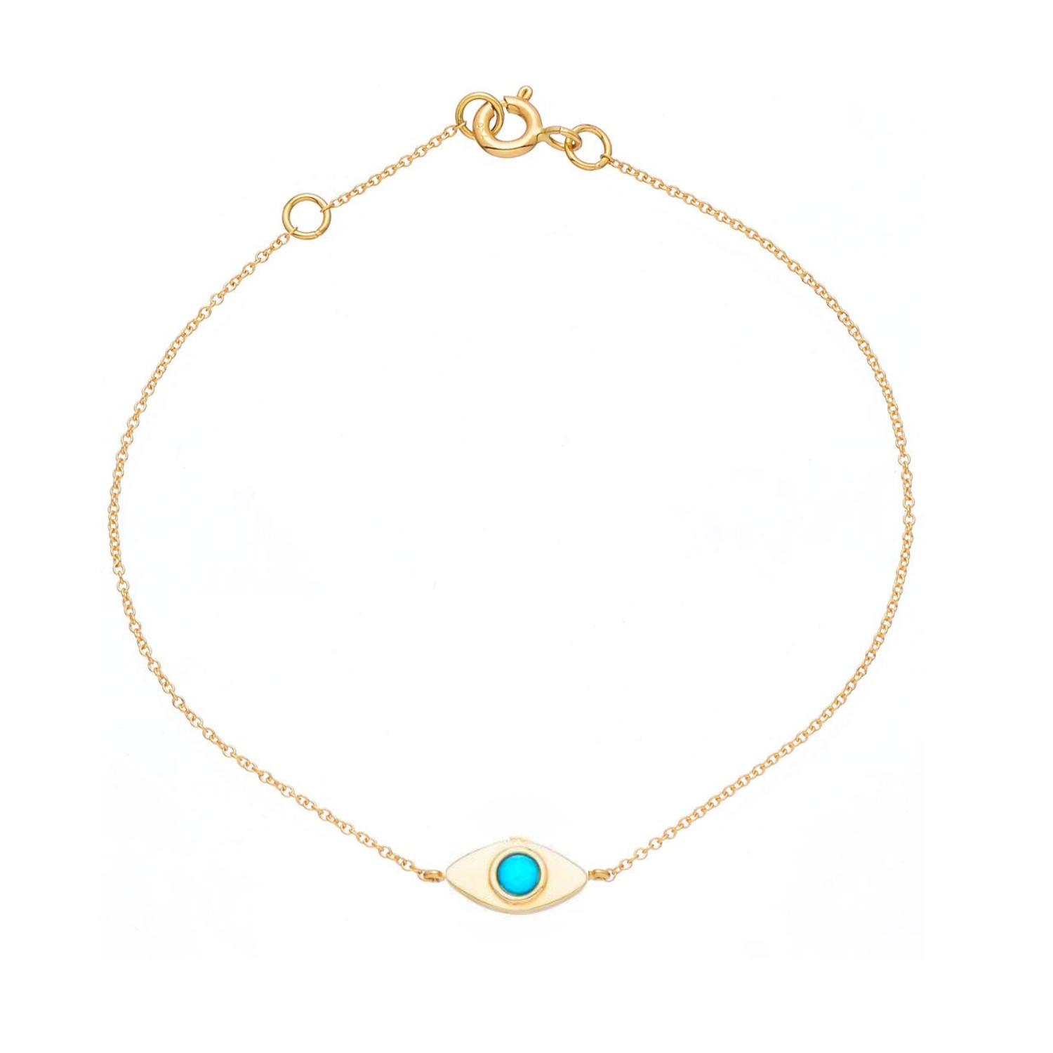 14K GOLD BRACELET DOUBLE SIDED WITH EYE AND TURQUOISE