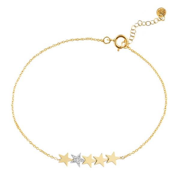 14K GOLD BRACELET WITH 5 STARS AND DIAMONDS