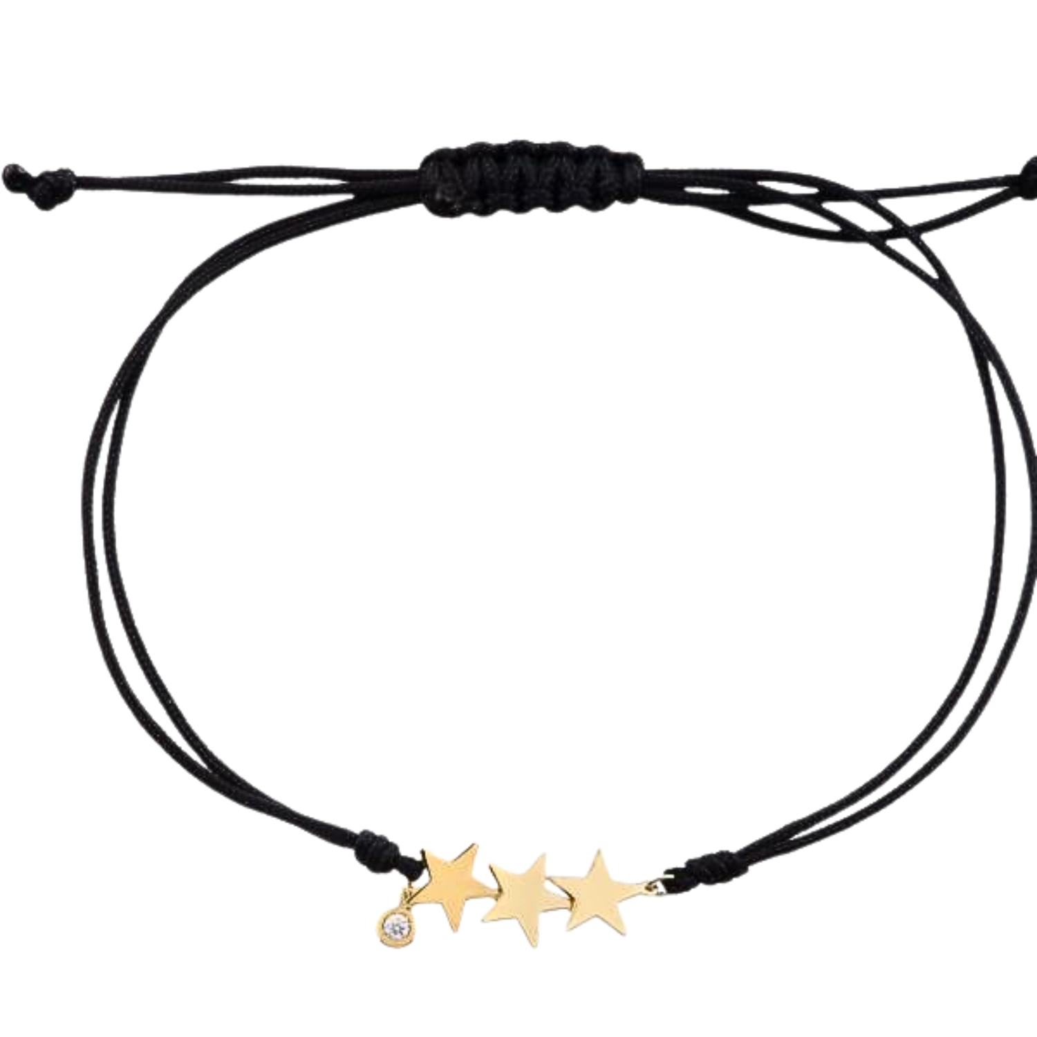 14K GOLD BRACELET WITH CORD WITH 3 STARS AND DIAMONDS