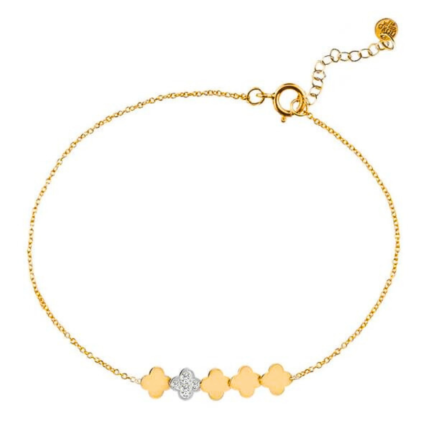 BRACELET K14 WITH 5 CLOVERS AND DIAMONDS
