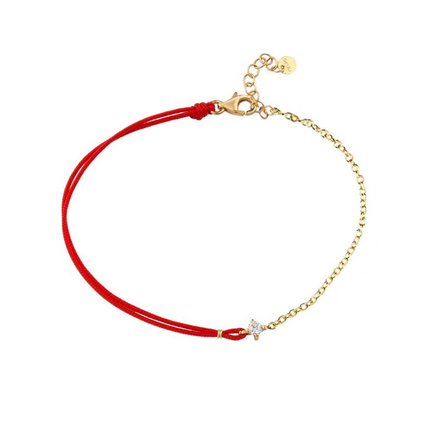 K14 GOLD BRACELET WITH RED CORD AND DIAMOND