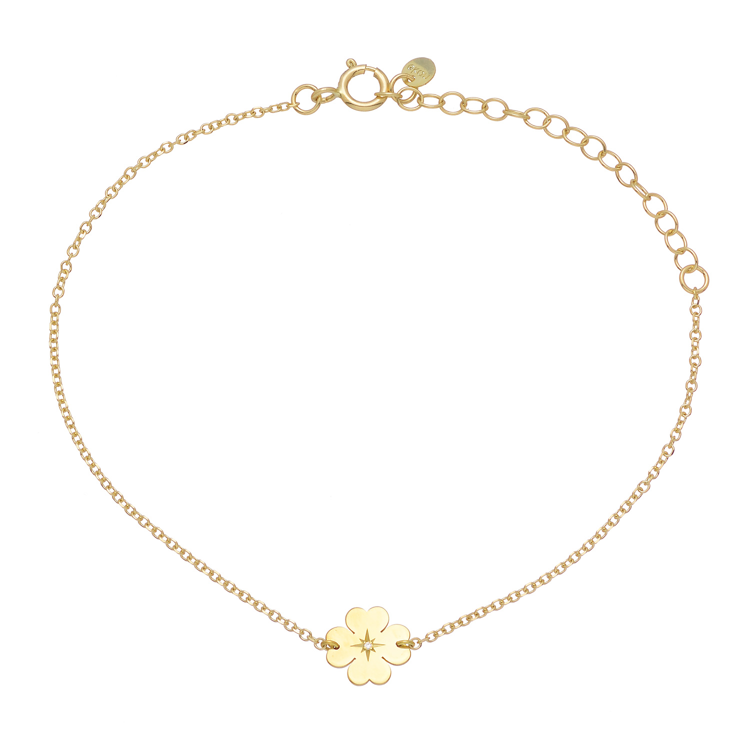 K14 GOLD BRACELET WITH FOUR LEAF AND DIAMOND