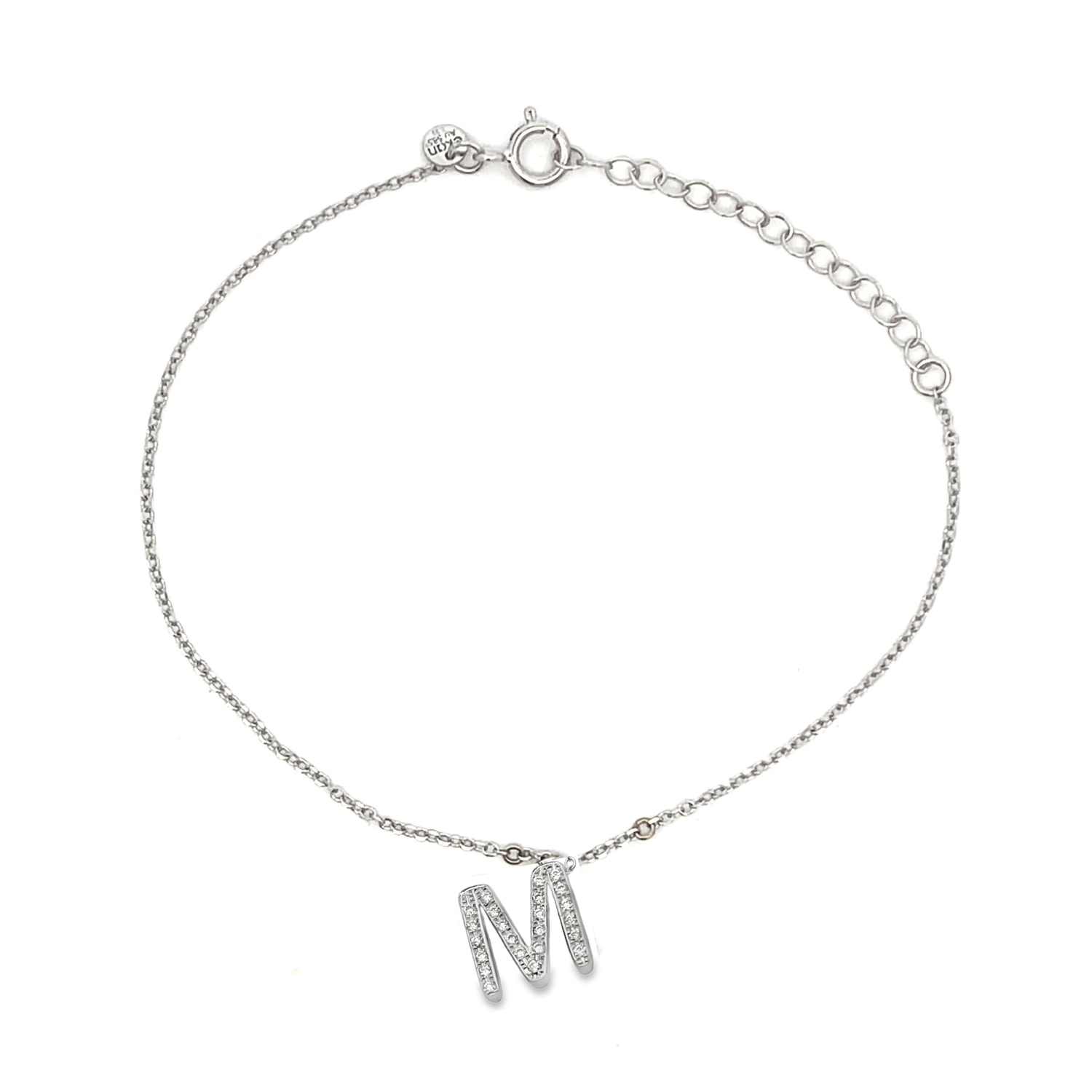 K14 WHITE GOLD BRACELET WITH ΙΝΙΤΙΑL -M- WITH DIAMONDS