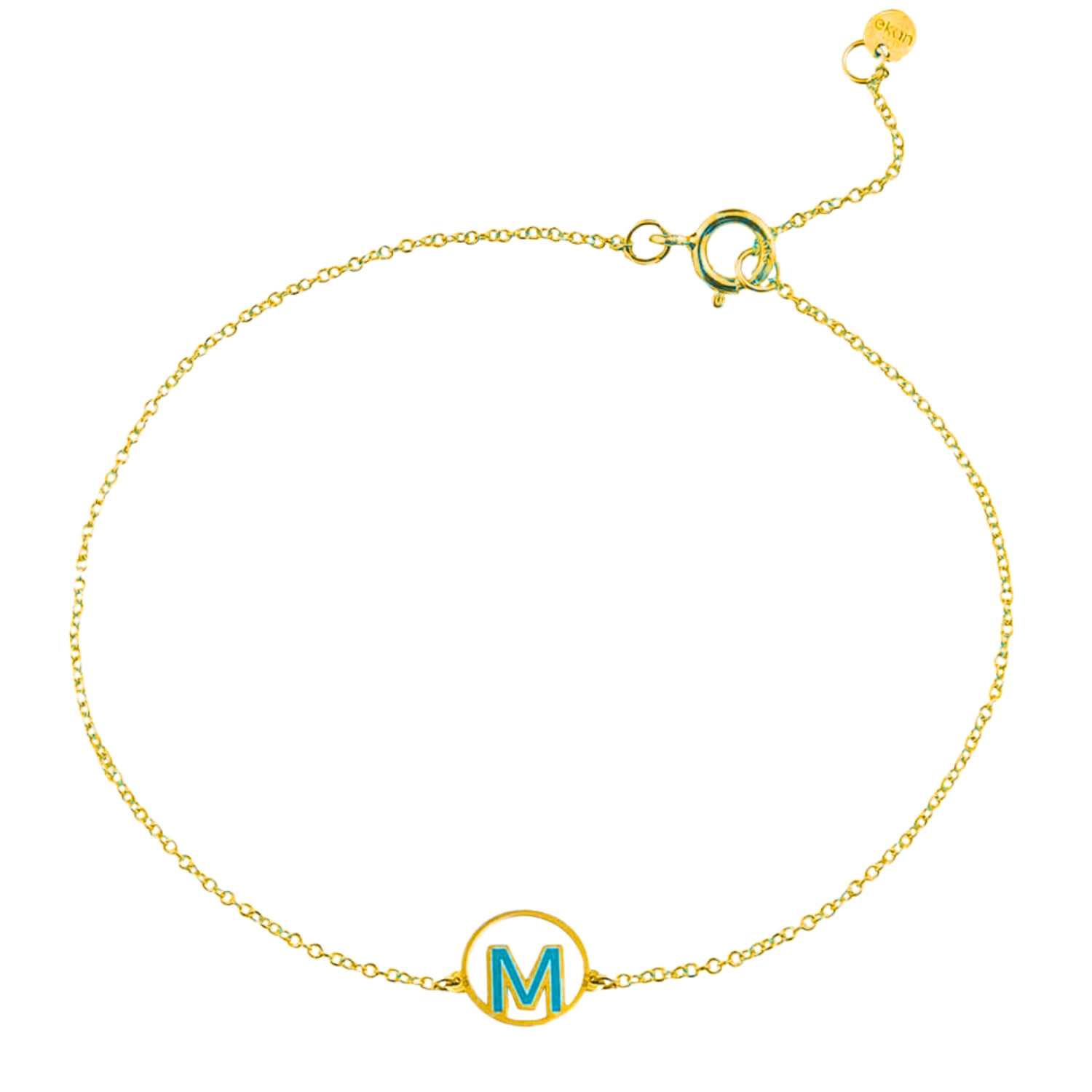 K14 GOLD BRACELET WITH BLUE CERAMIC INITIAL -M-