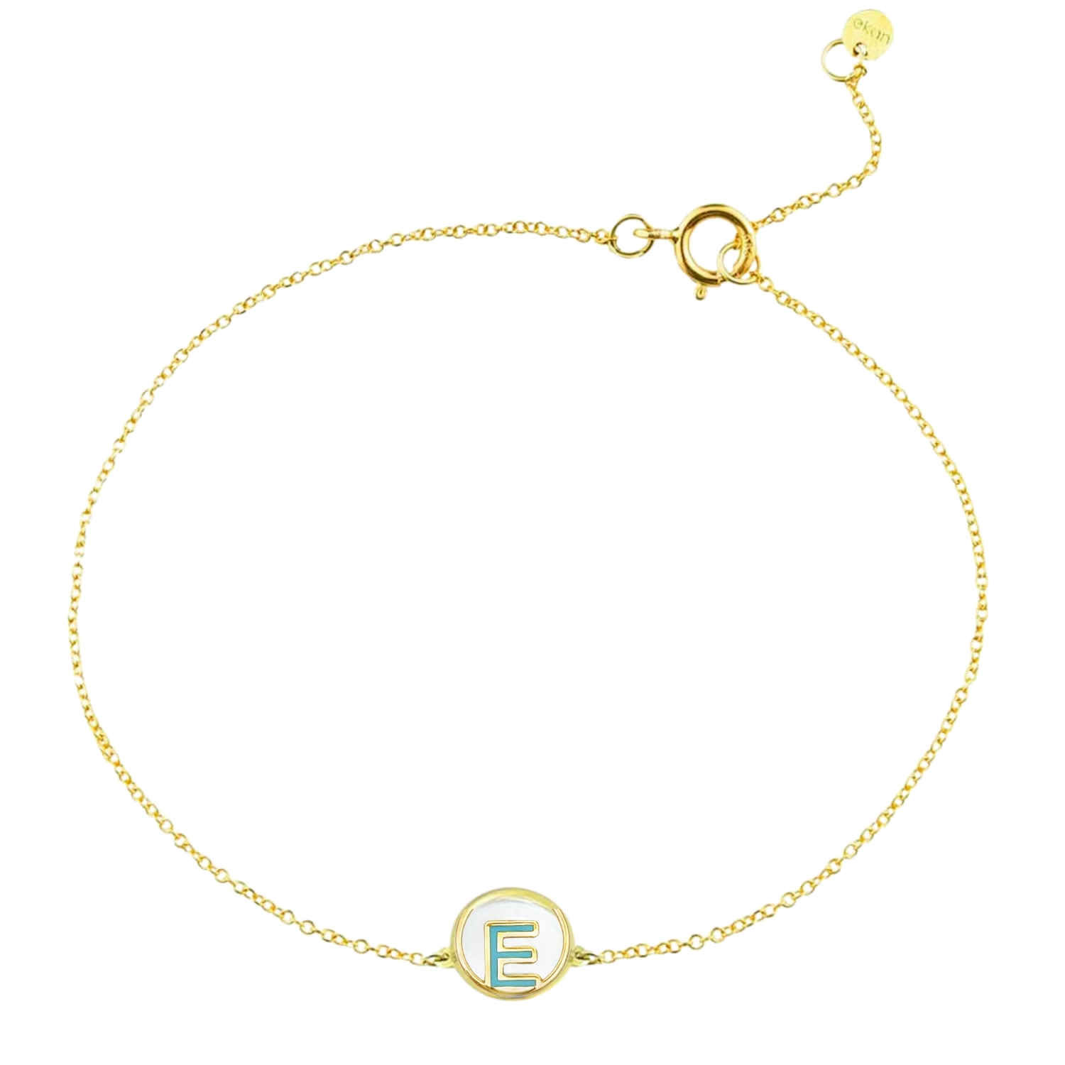 K14 GOLD BRACELET WITH CERAMIC INITIAL -E-