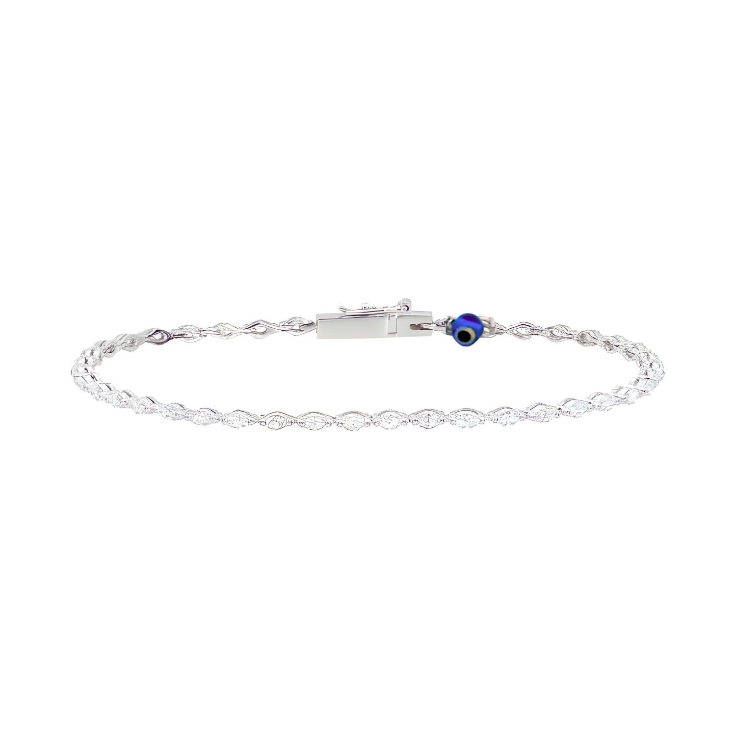 BRACELET IN 18K WHITE GOLD WITH MARQUISE CUT DIAMONDS AND EVIL EYE